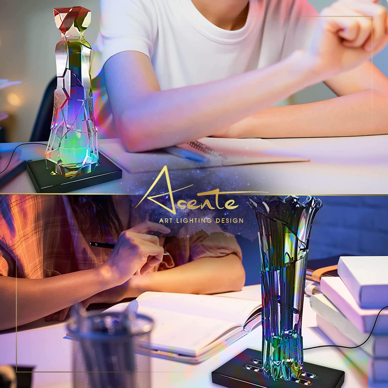 4 LED Crystal Round Display Base w/ Mirror Top – Lighted Stand for Crystal Ar…