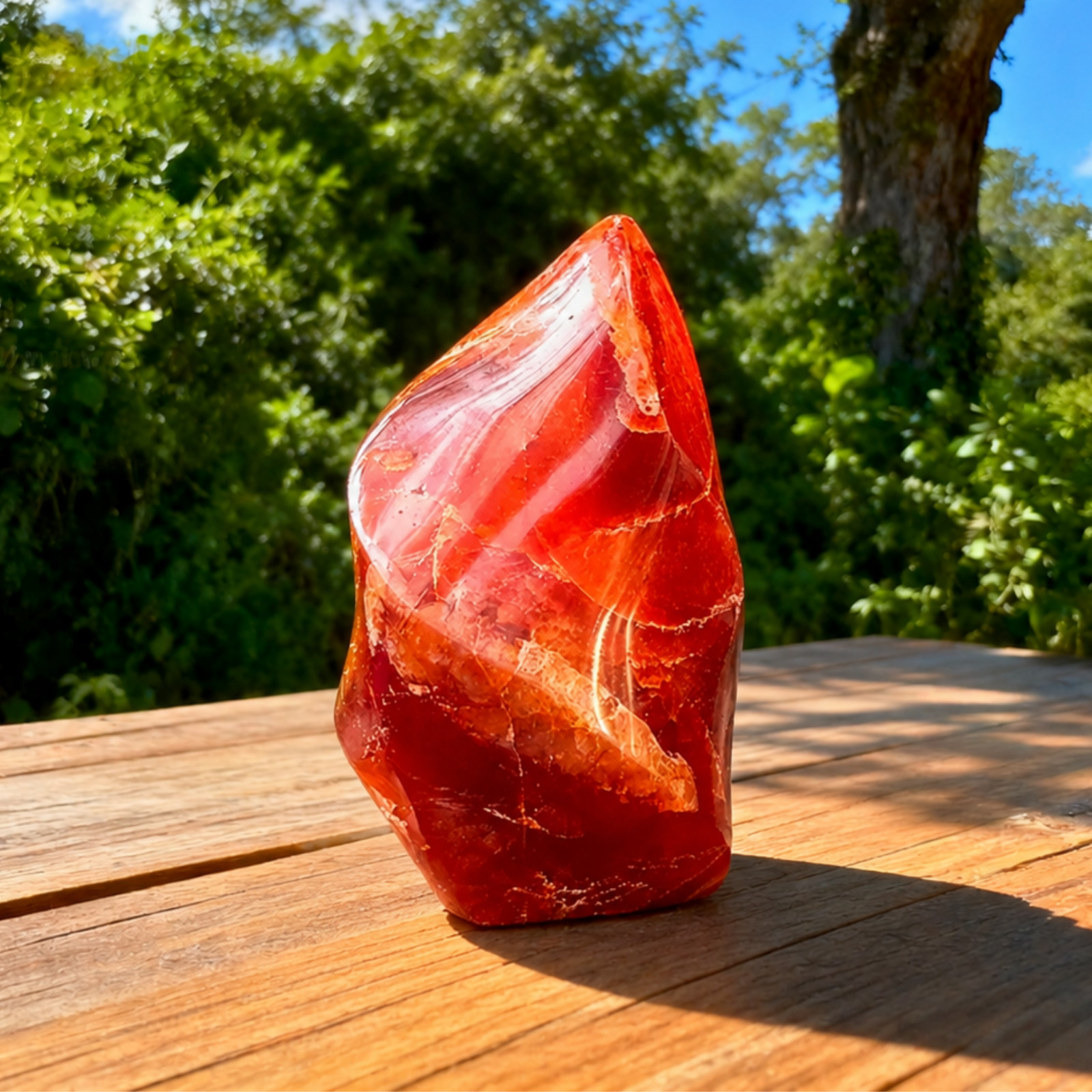 Natural Red Carnelian Flame Crystal Torch Stone Hand Polished Home Decor Display