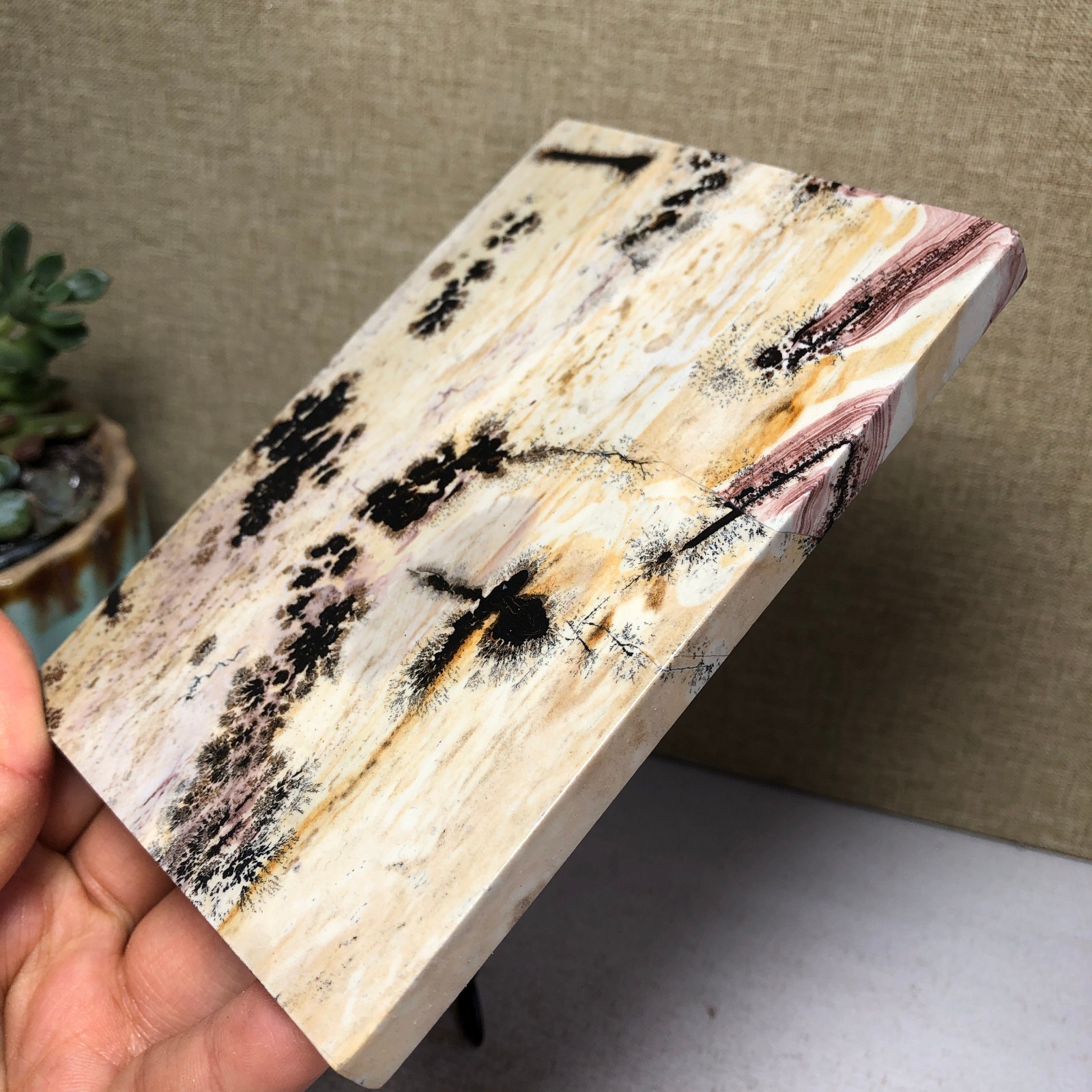 Natural Chinese painting stone crystal ornaments pictographic landscape A5063