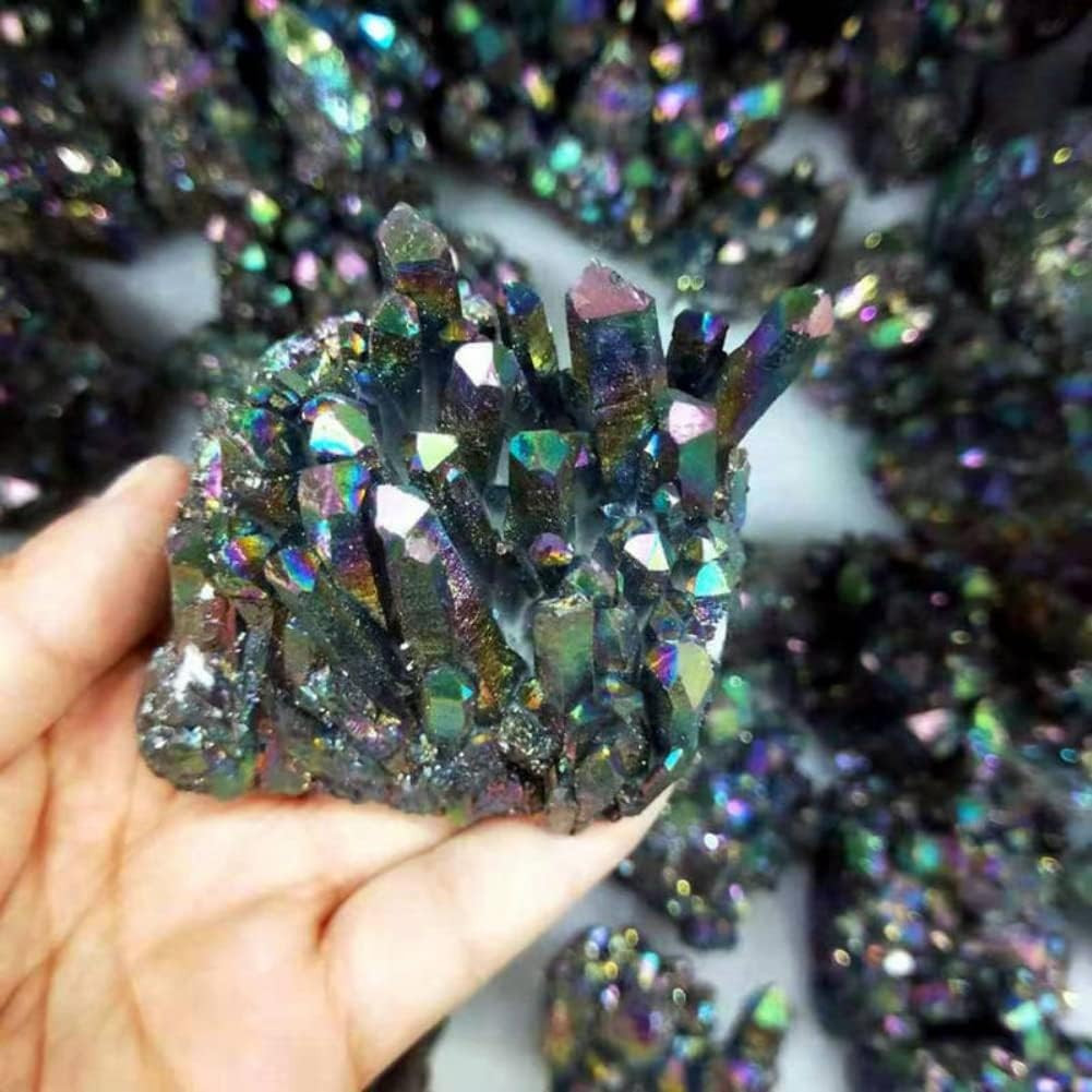 100G Large Natural Rainbow Aura Titanium Quartz Crystal Cluster Rock Healing Irr