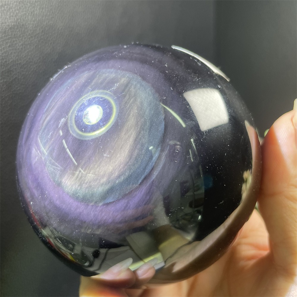 2LB 3.5″ Natural Rainbow Obsidian Sphere Ball Carved Crystal Quartz Decor Reiki