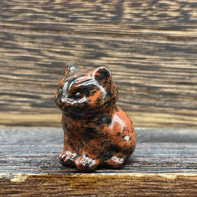 Natural Red Obsidian Quartz Crystal Felines Carved Lucky Cat Healing Mini Mscot