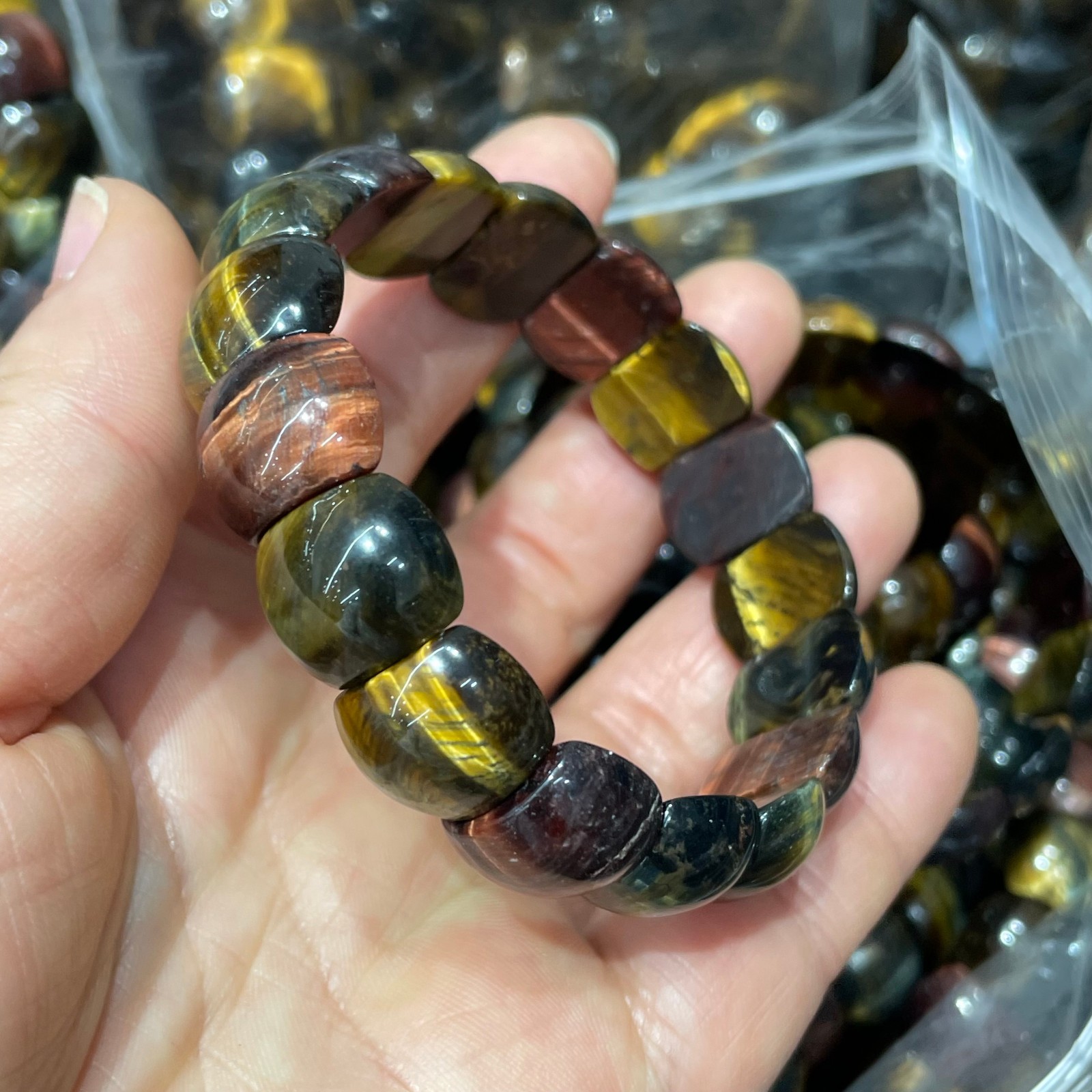 1pcs Natural Tiger Eye Stone Elastic Rope Bracelet #20