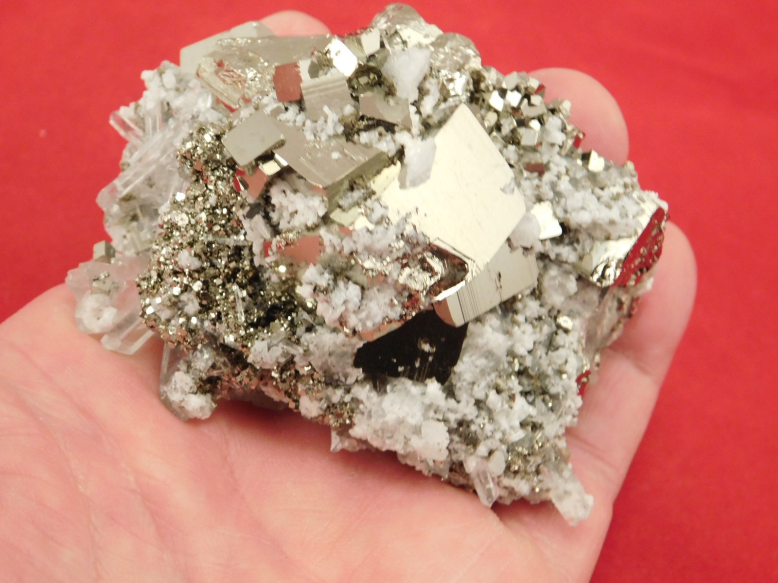 Larger! SUPER Nice PYRITE Crystal CUBE Cluster with Quartz Peru 297gr