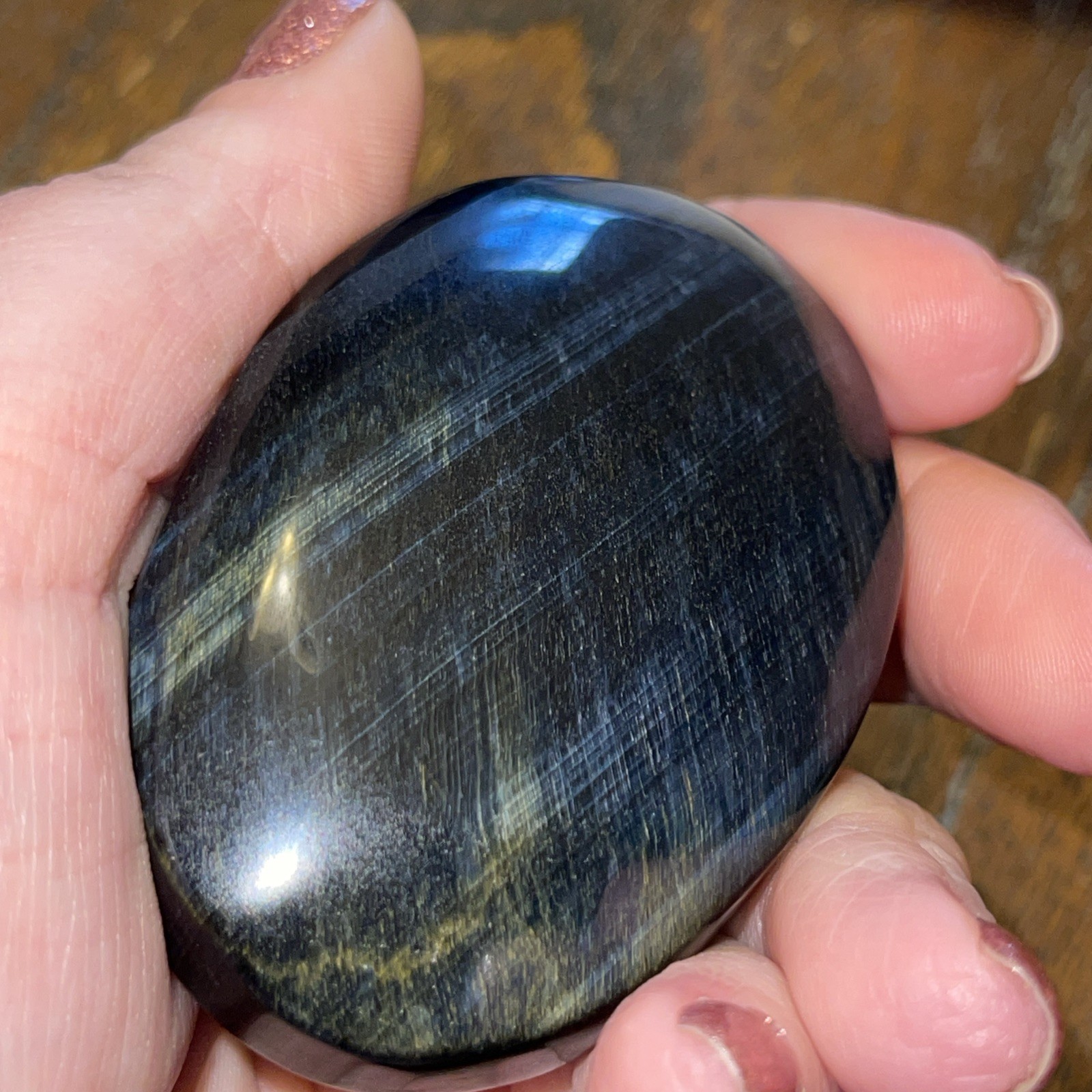 Blue Tiger’s Eye Palm Stone High quality dark blue 2.59in x 1.71in x .86in 108g