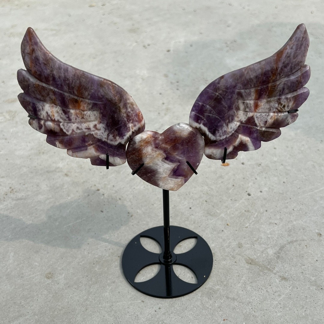 Natural Dreamy Amethyst Angel of Love wings skull quartz crystal Random+ Stand