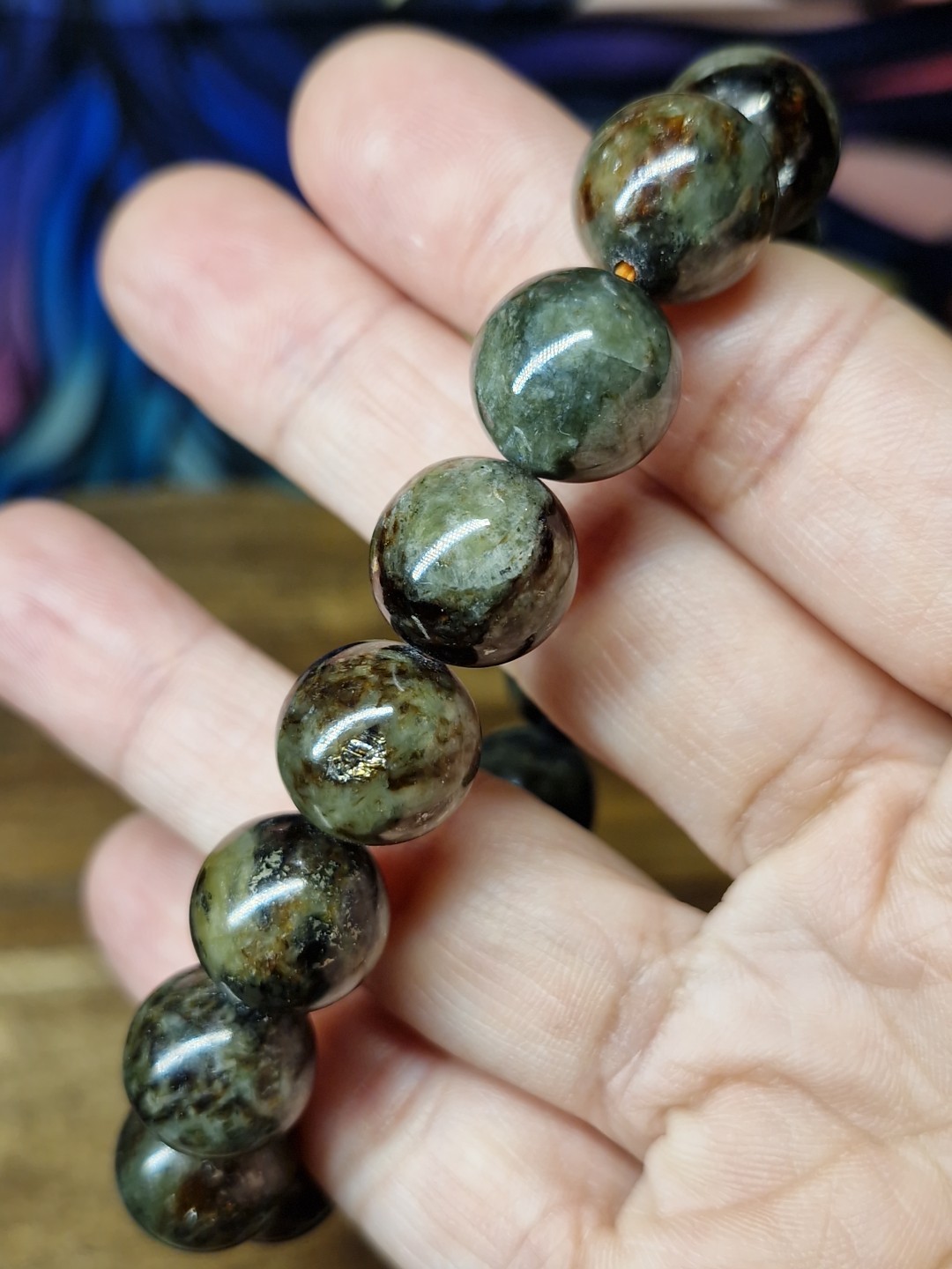 Rare Green Lepidolite 13mm Bead Stretch Bracelet 20.8cm