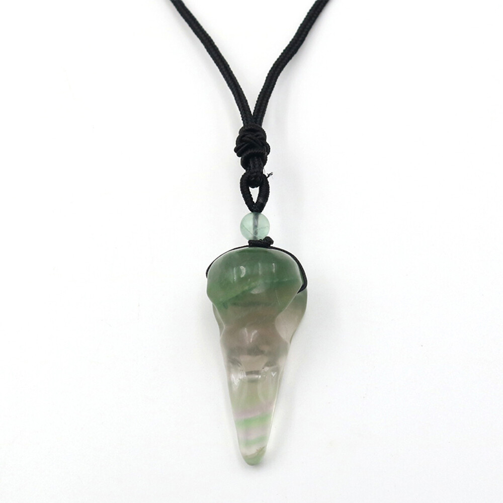 Natural Crystal Crow Head Bird Skull Hand Necklace Carving Quartz Stone Pendant