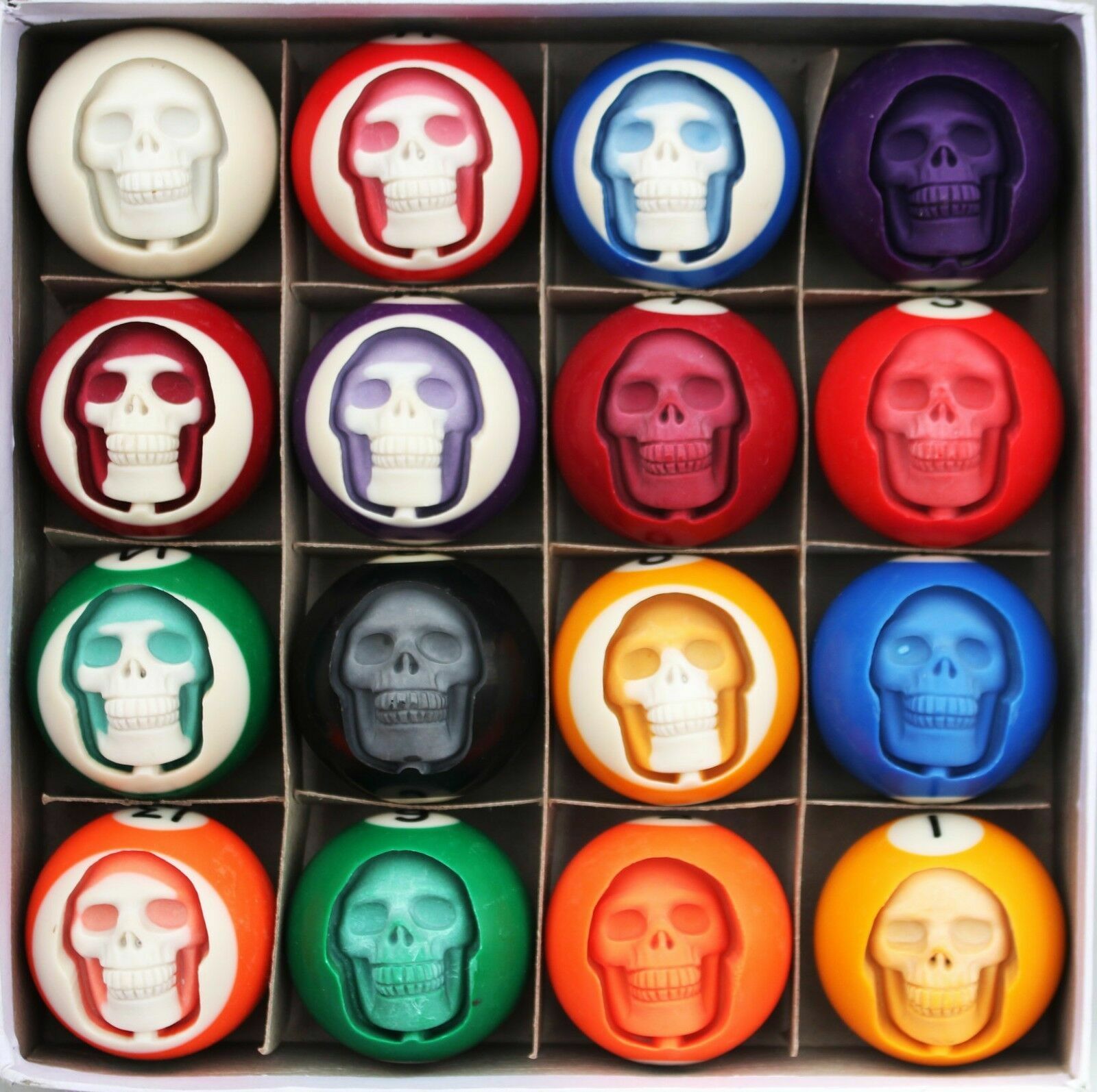 Hand Carved Head Human Skull in Billiard Pool Ball 1 Set of 16 Billiard 52mm