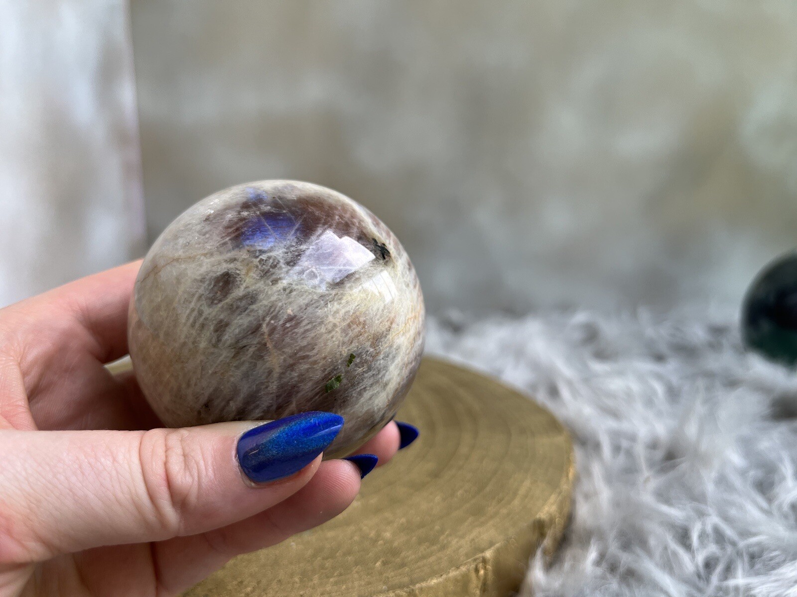 Flashy Blue, Belomorite Sun in Moonstone Sphere