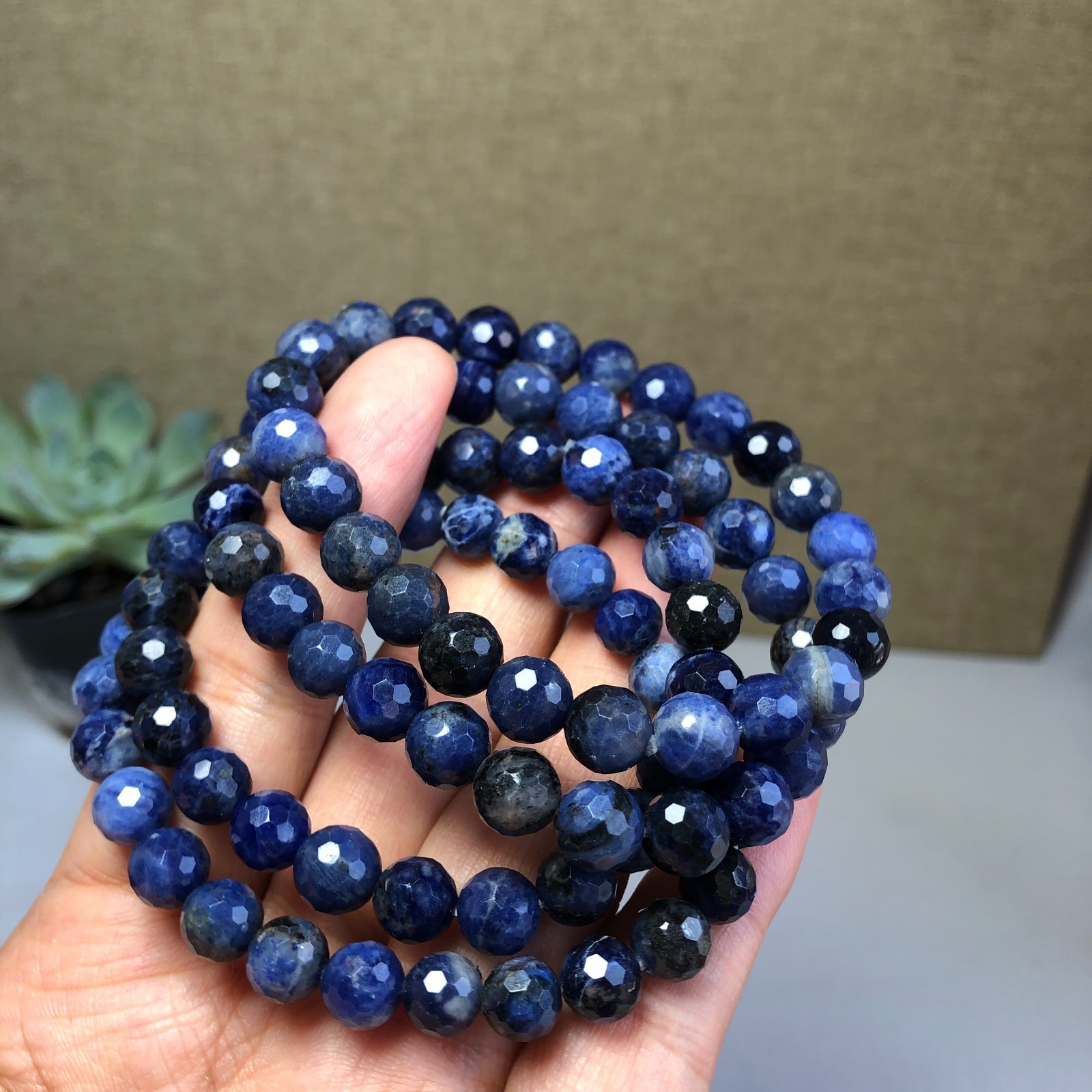 5Pcs Wholesal Natural sodalite agate bracelets Crystal ball sphere facet 8mm