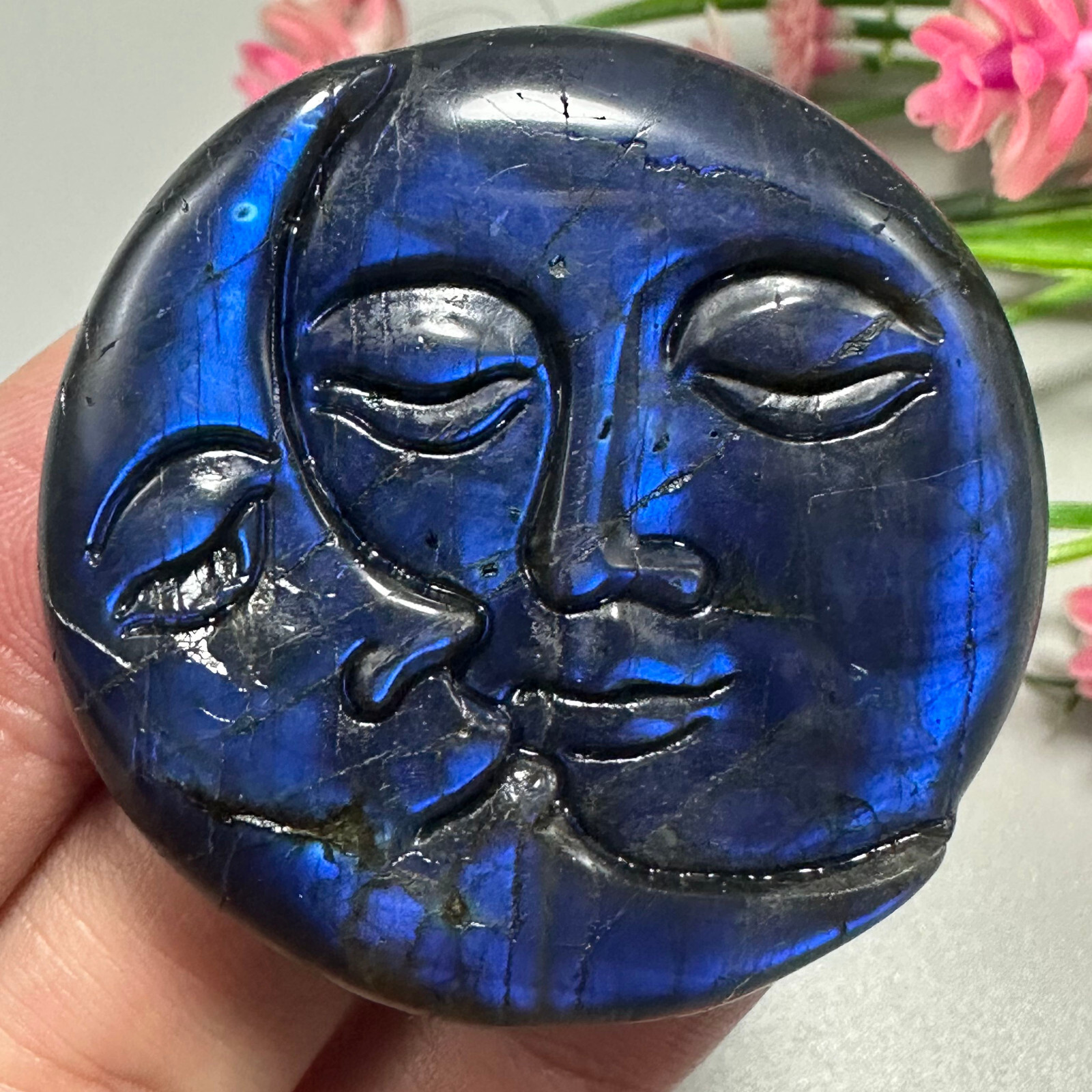Natural Labradorite Sun Moon Face Quartz Skull Crystal Specimen Reiki Healing