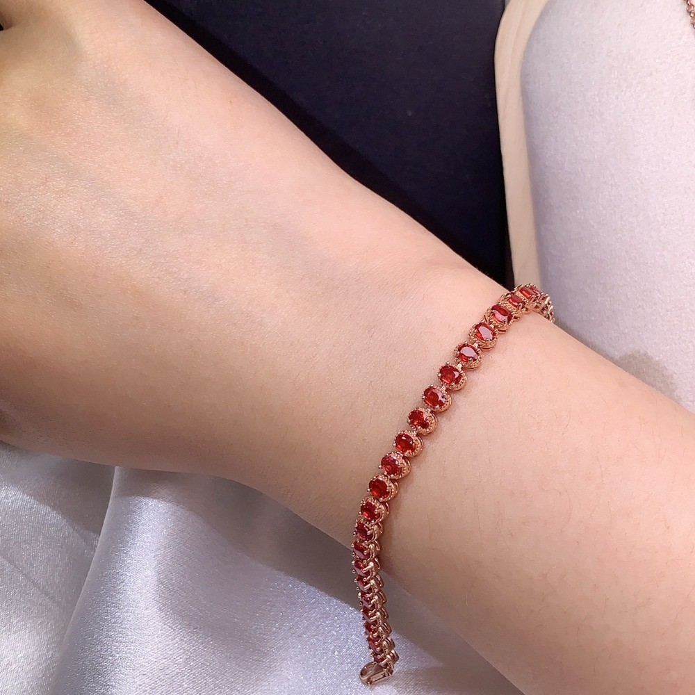 Natura Red Sapphire bracelet Gemstone jewelry S925 Silver Plated 18K Gold Gift