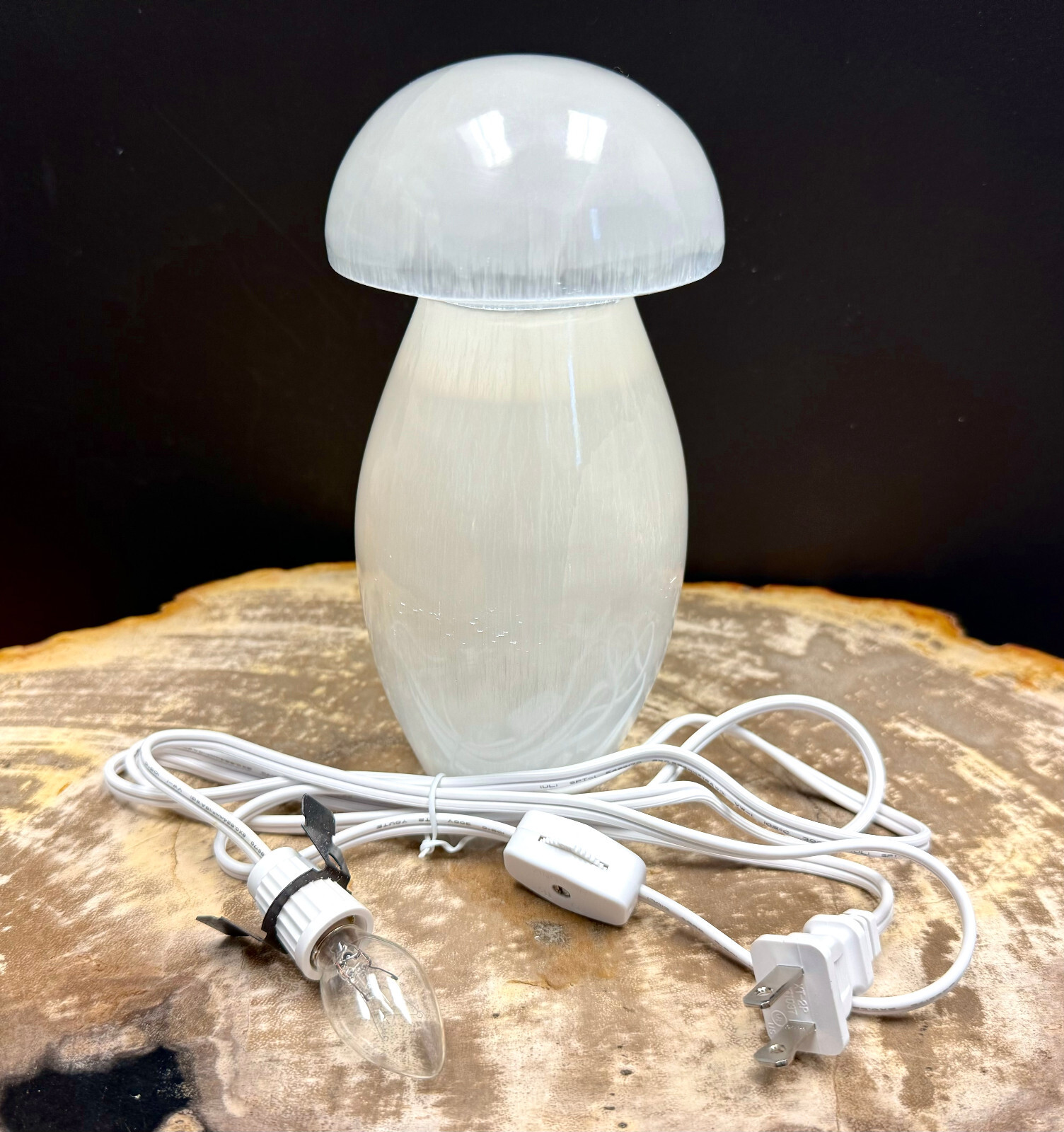 Selenite Mushroom Lamp, LARGE Natural Selenite Crystal Lamps (Selenite Lamp)