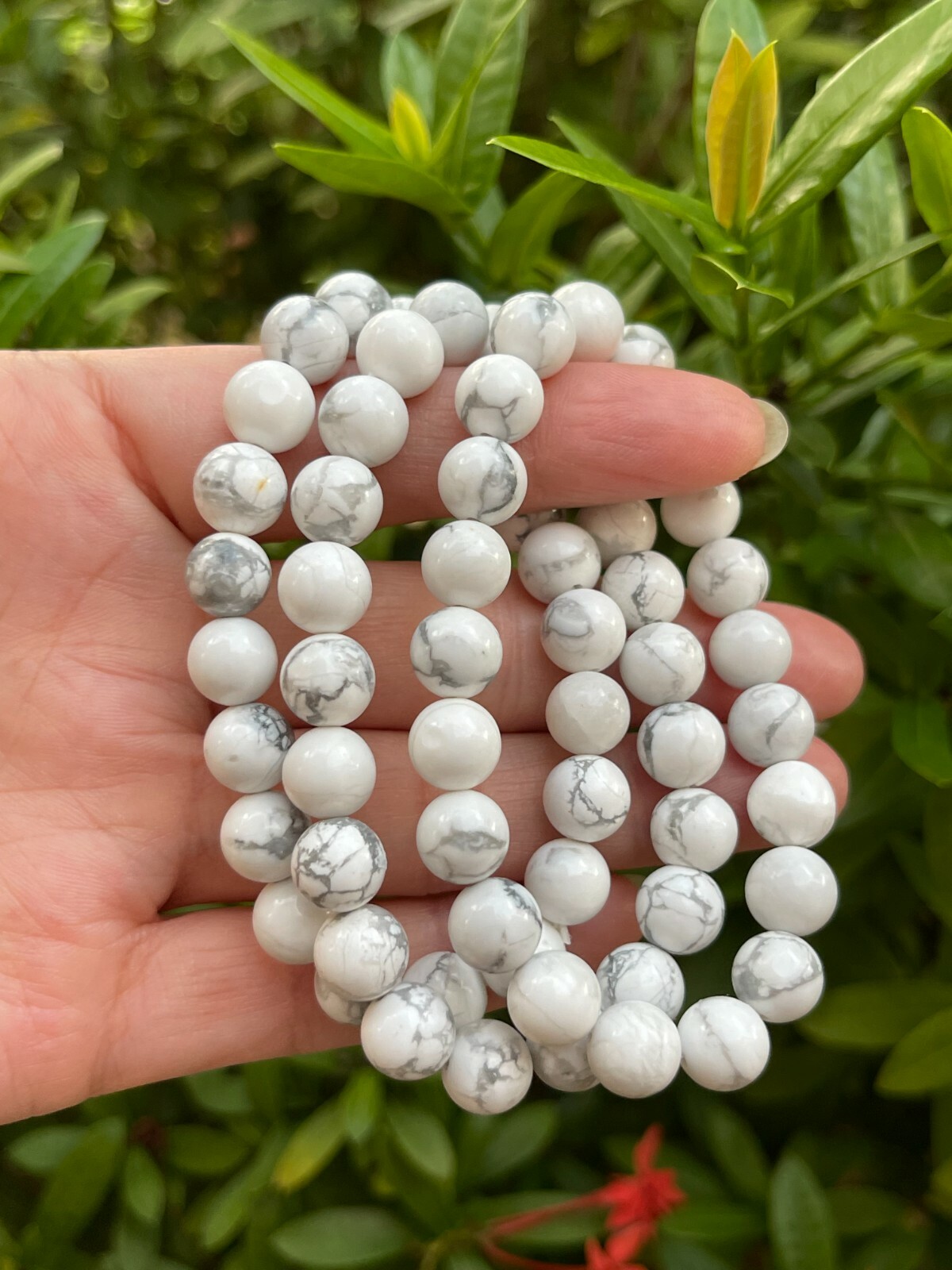 Grade A++ White Howlite Crystal Bead Bracelet 8mm, Genuine Gemstone Bracelet