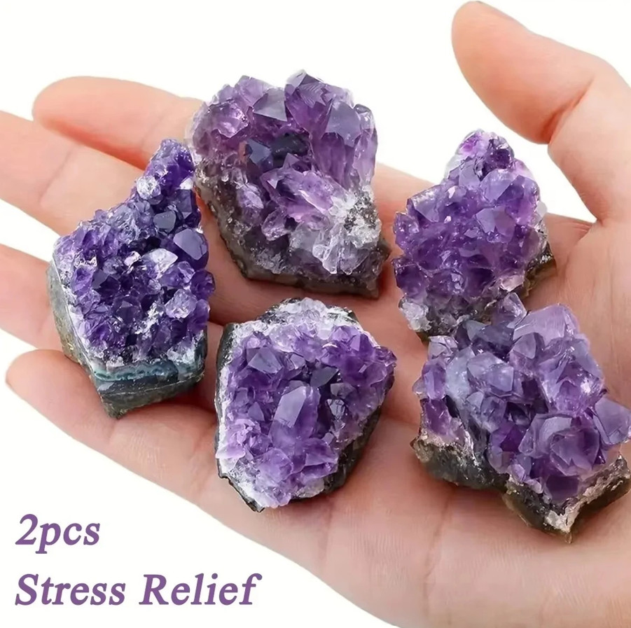 2pcs Purple Natural Amethyst Raw Crystal Healing Stone Decor Set – NEW