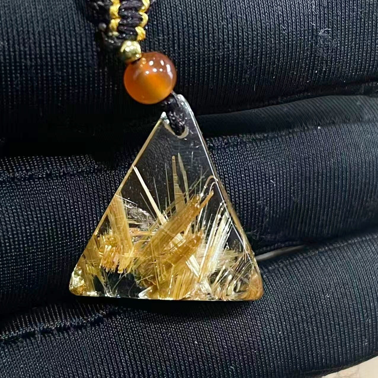 9.0g Natural Gold Hair Rutilated Quartz Crystal Pendant Reiki Healing Gift