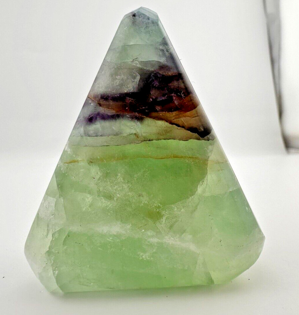 Rainbow Fluorite Handmade Triangle Faceted Purple Yellow Green Gemstone