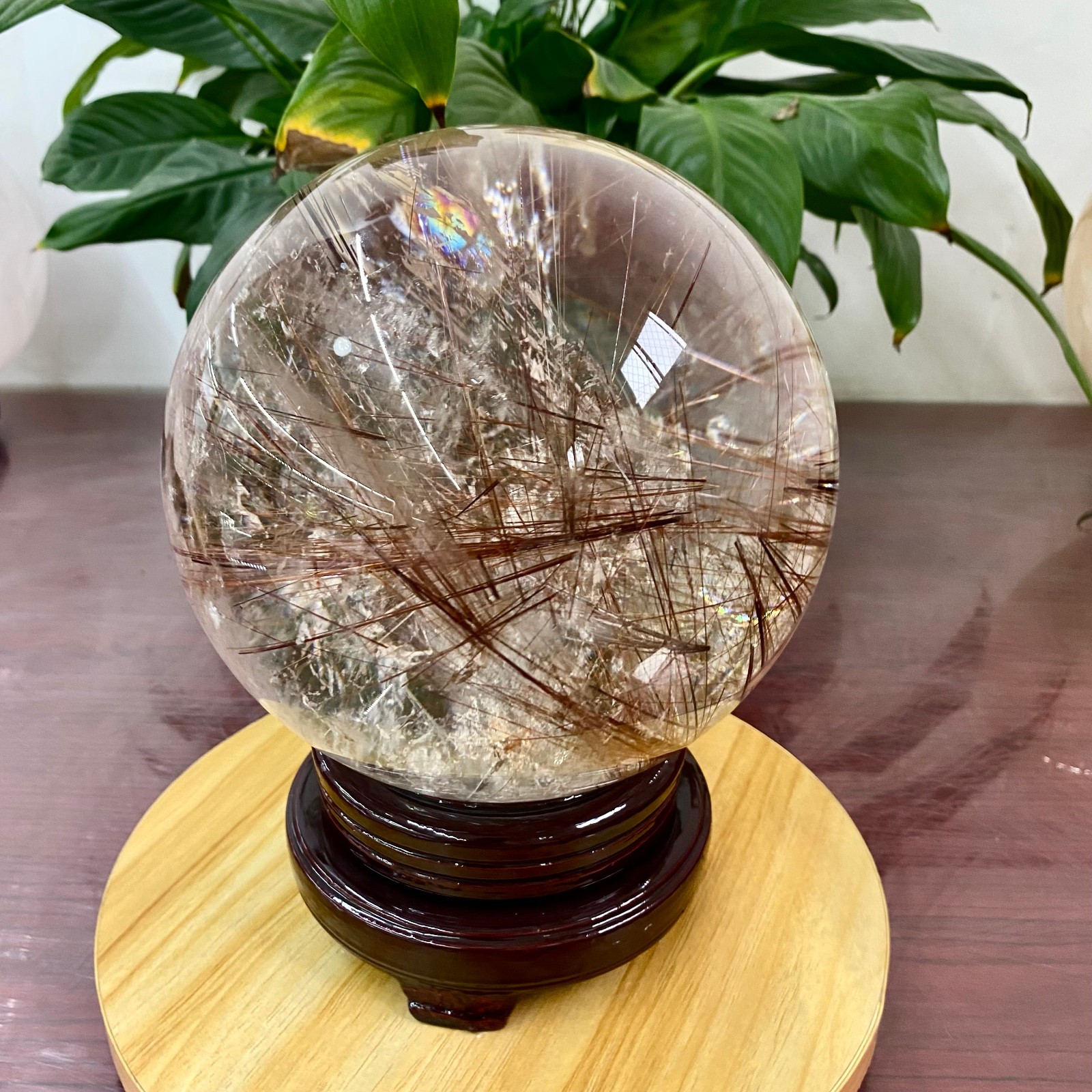 17.9LB Top Natural Copper hair quartz Sphere Crystal Energy Ball Reiki Healing