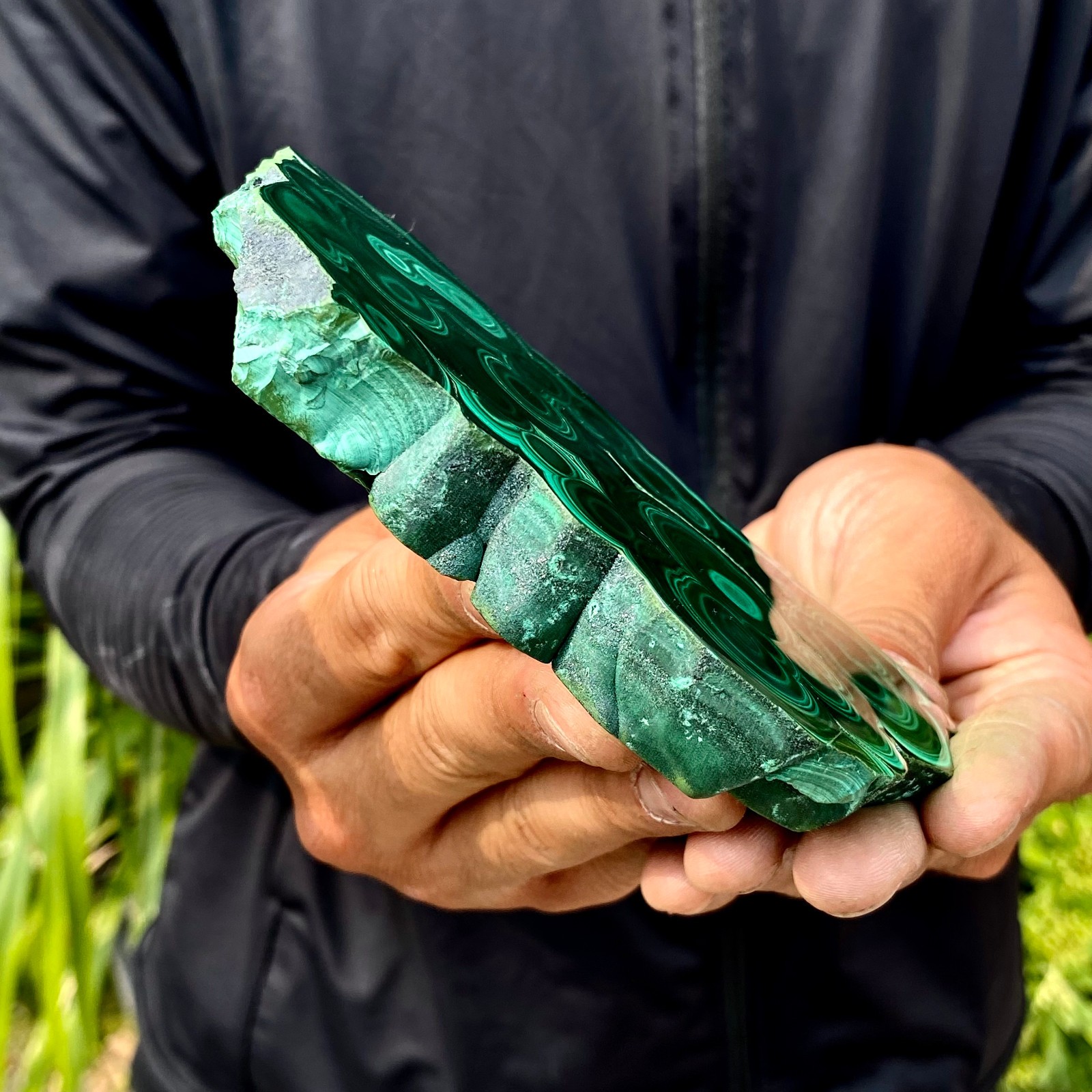 389G Natural malachite slice quartz crystal luster mineral specimen