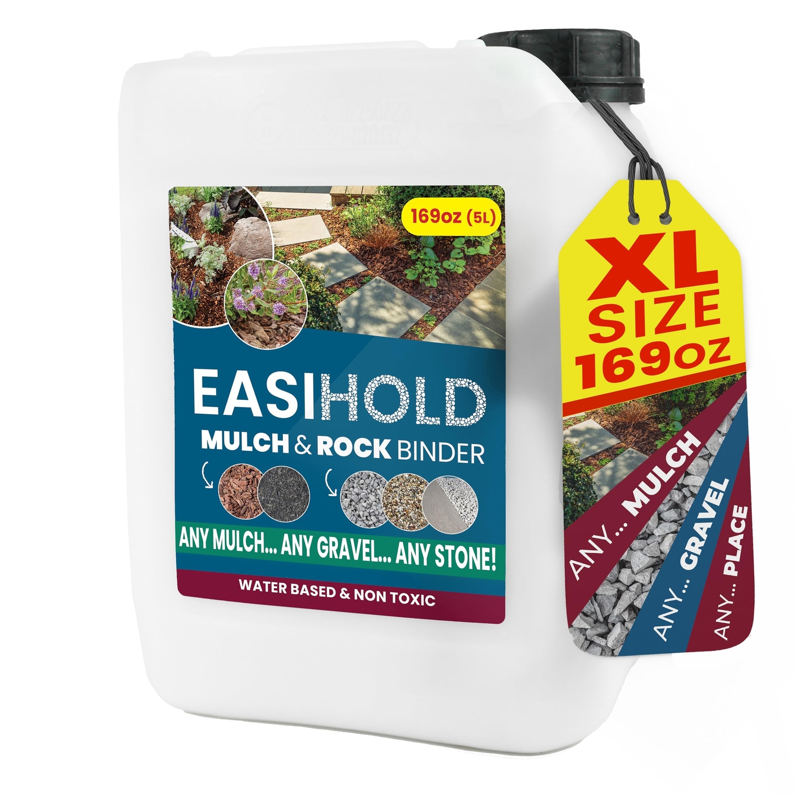 EASIHOLD Rocks – 1.3 Gal Gravel Glue for Pea Gravel, Rock Glue and Mulch Glue…