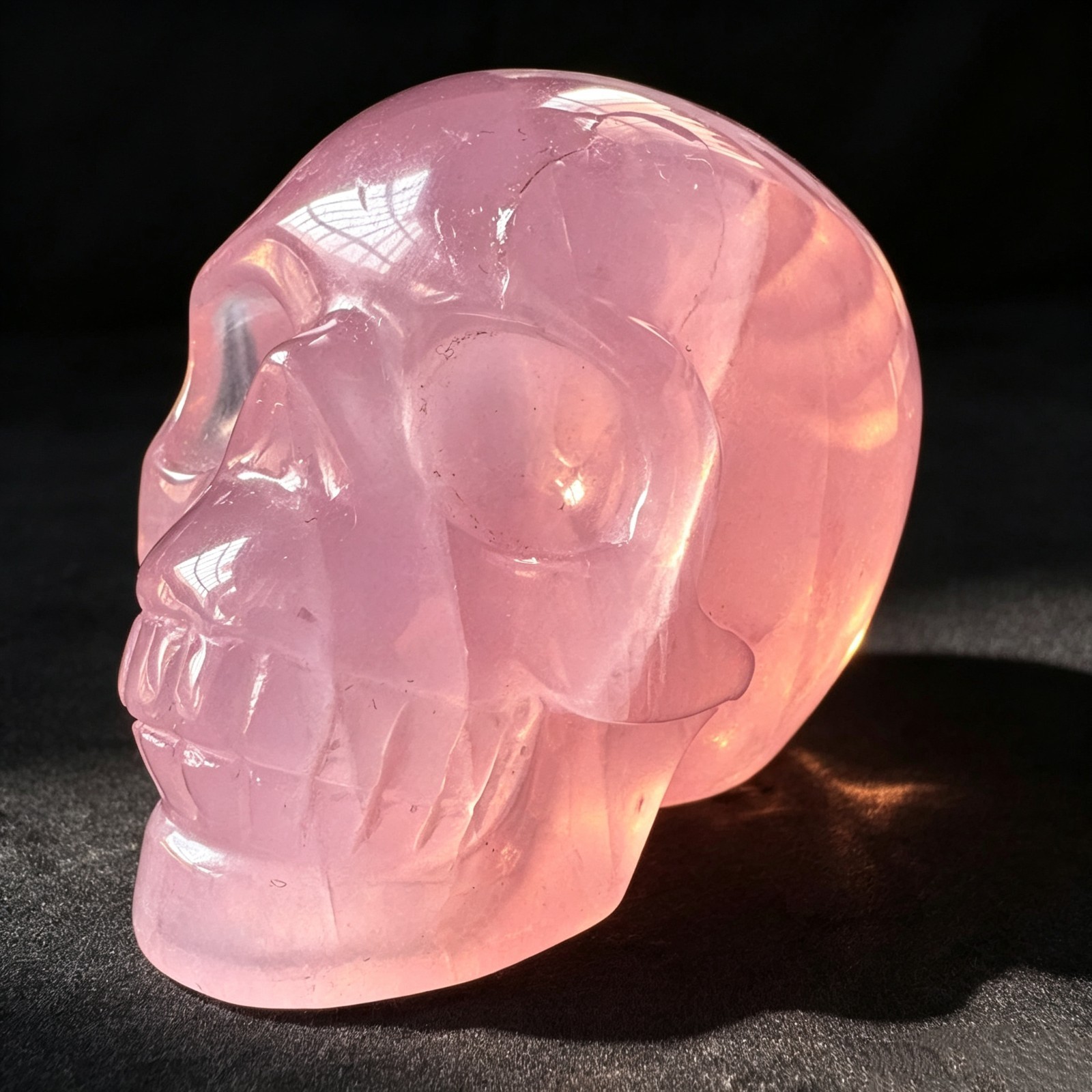 Hand Carved Pink Opal Skull Figurine – Natural Crystal Gothic Desk Sculpture