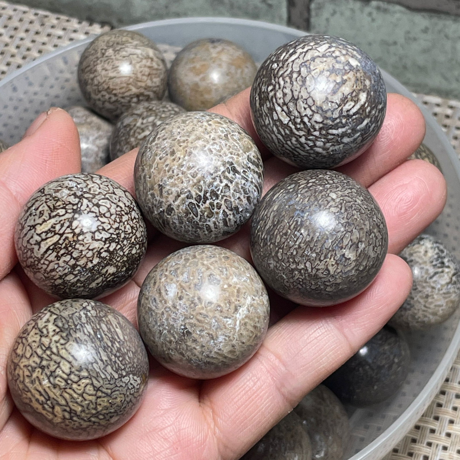 6pc 27-23mm Awesome! Beautiful stone polished Ball Sphere collection Madagascar