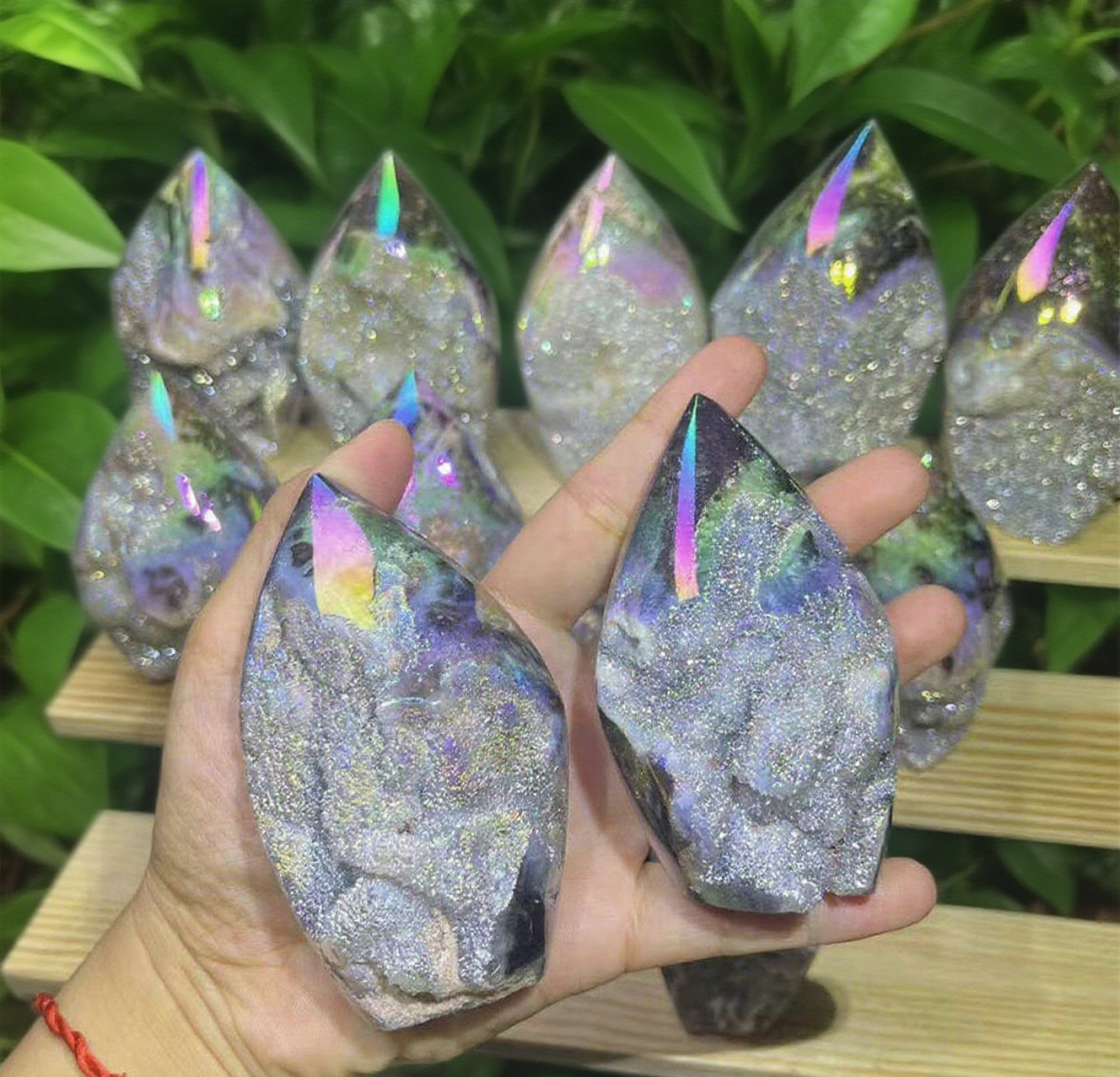 Titanium Angel Aura Sphalerite Flame Tower Points Healing Crystal Home Decor