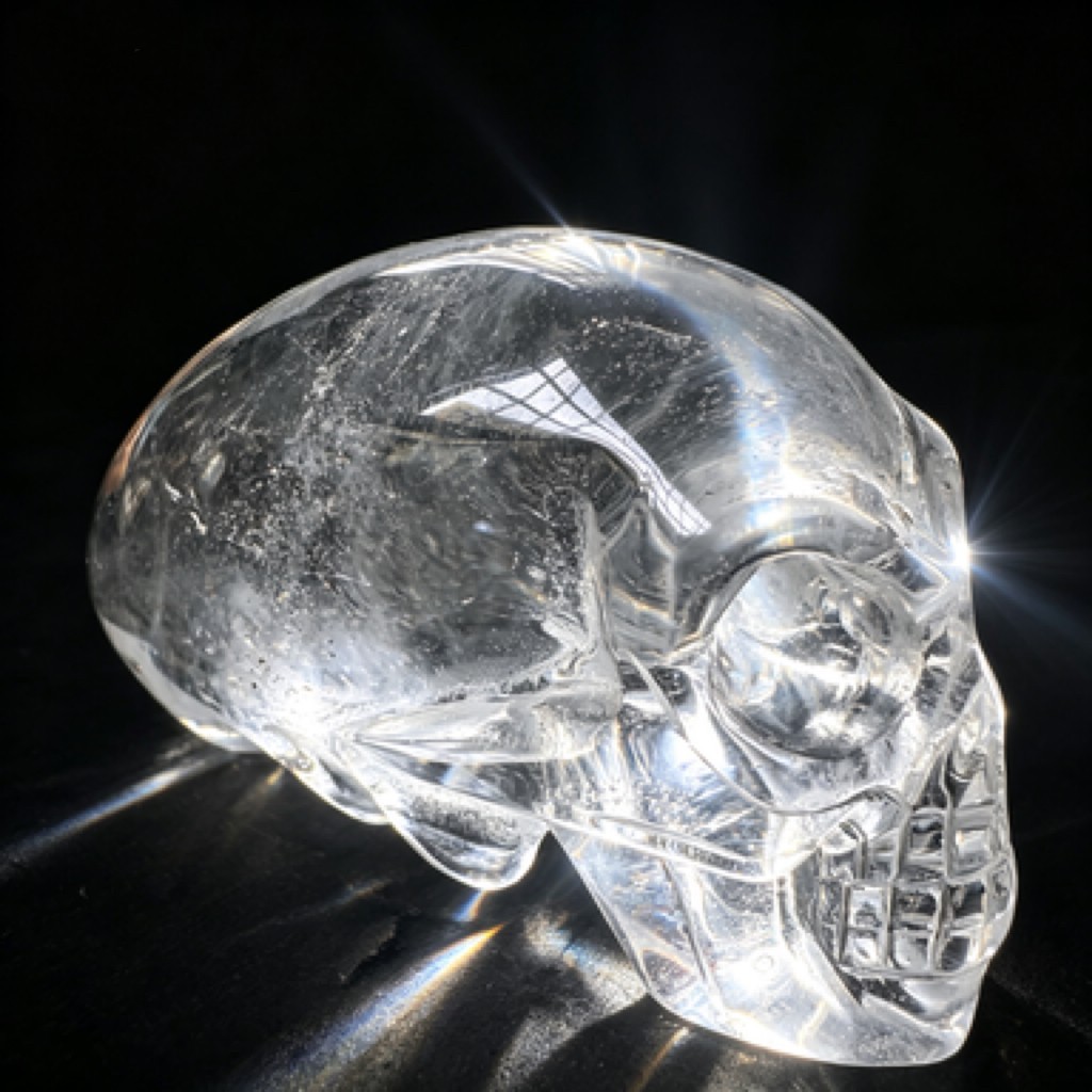 Hand Carved Natural Clear Quartz Alien Skull Figurine Polished Crystal Desk Deco