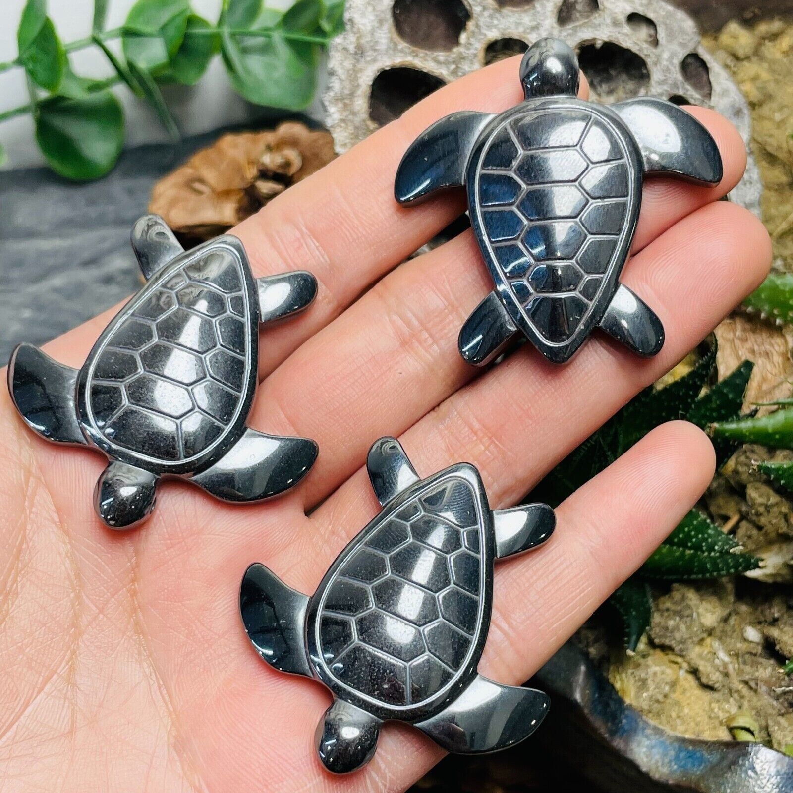5pc Natural Hematite quartz carved turtle skull reiki healing gem decoration