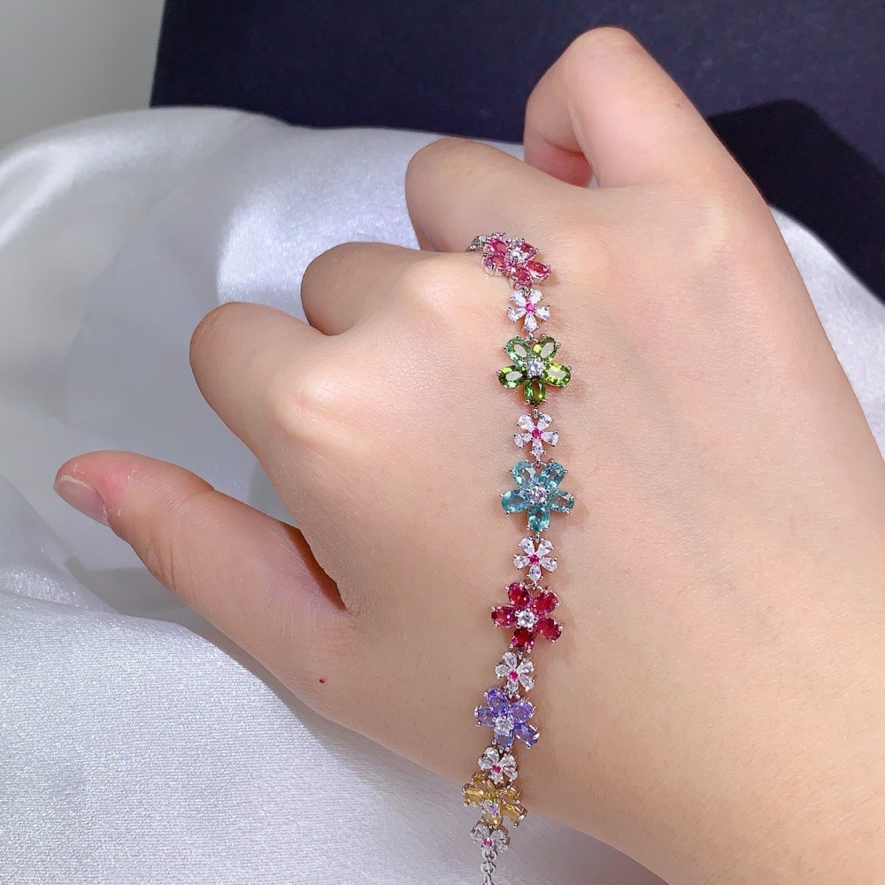 Natural Tourmaline & Tanzanite bracelet Gemstone S925 Silver Plated 18K Gold