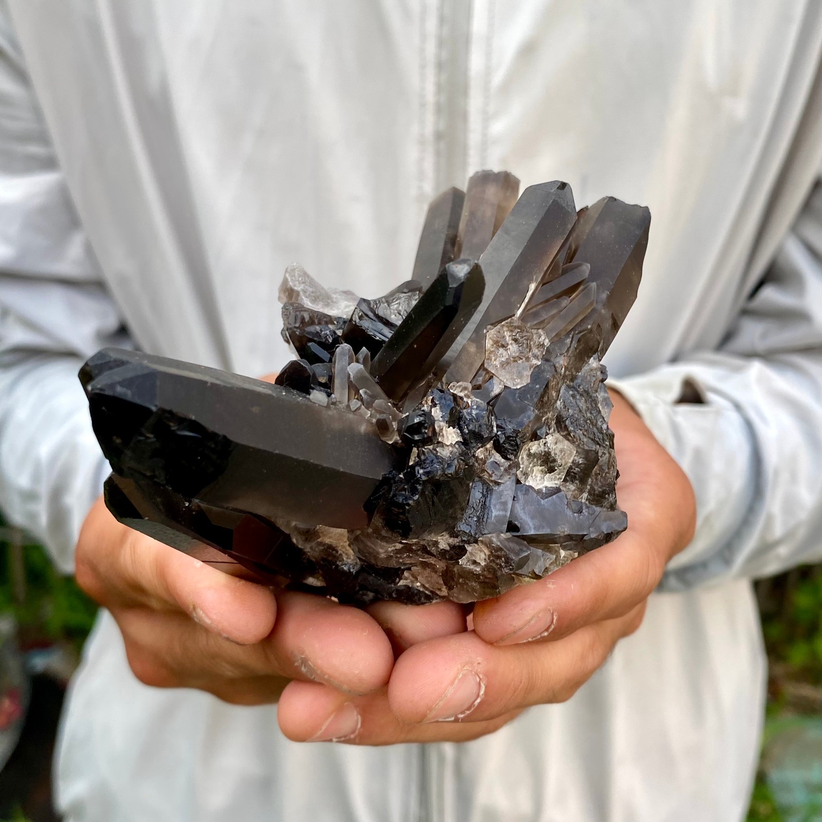 383G Natural Black Smoky Quartz Crystal Cluster Raw Mineral Specimen