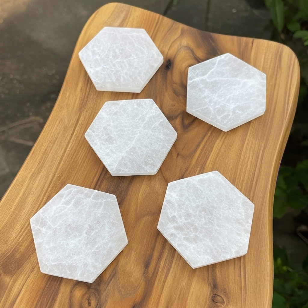 Octagonal Selenite Plate –Reiki Energy Cleansing & Charging Crystal from morocco