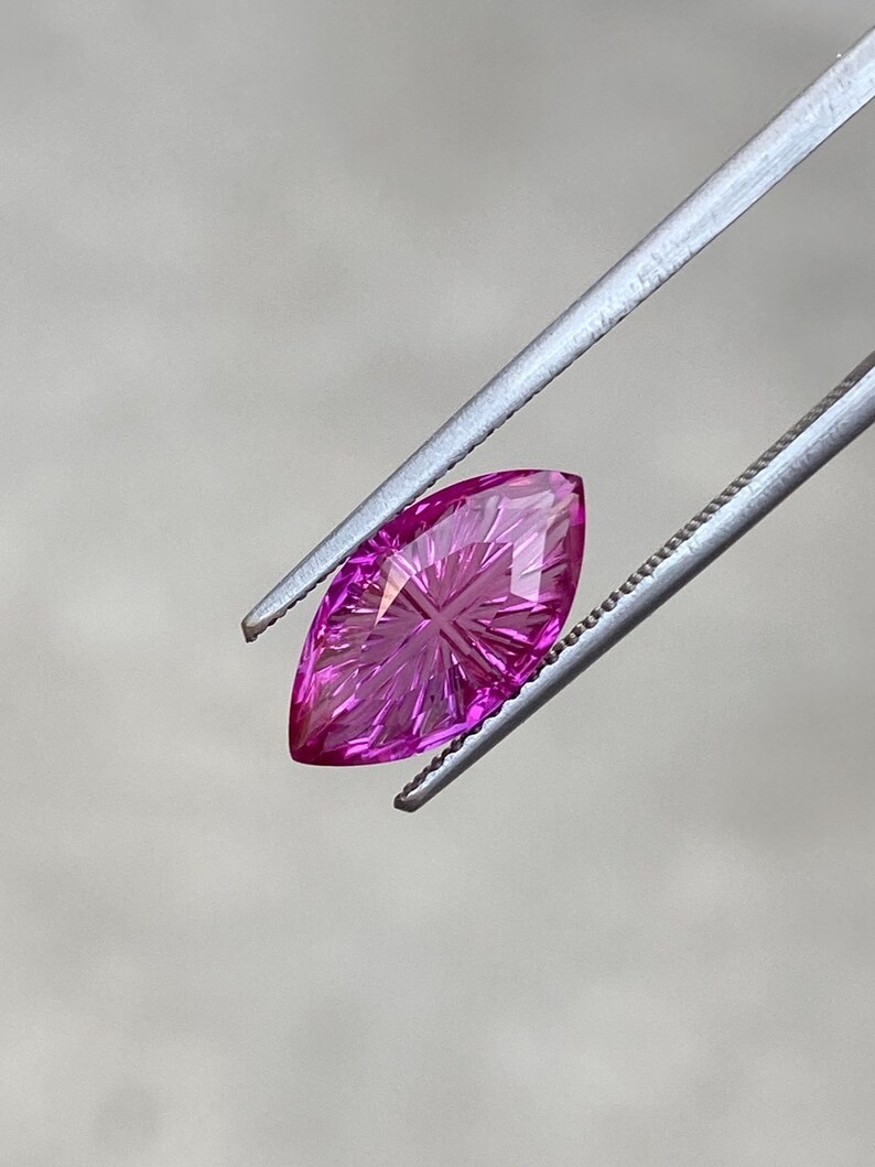Purplish Sapphire Cross Cut Gemstone, Marquise Shape Lab Grown Stone For Gift .