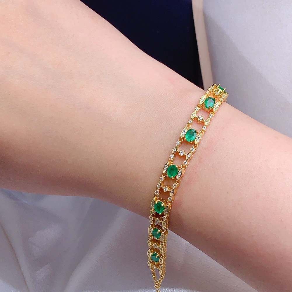 High Quality vintage diopside bracelet Gemstone S925 Silver Plated 18K Gold Gift