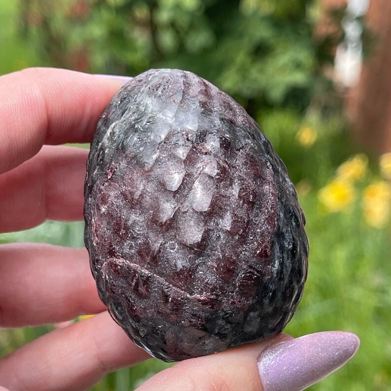 Natural Garnet Dragon Egg Carved Crystal Gift Gothic Whimsical Home Decor Rock
