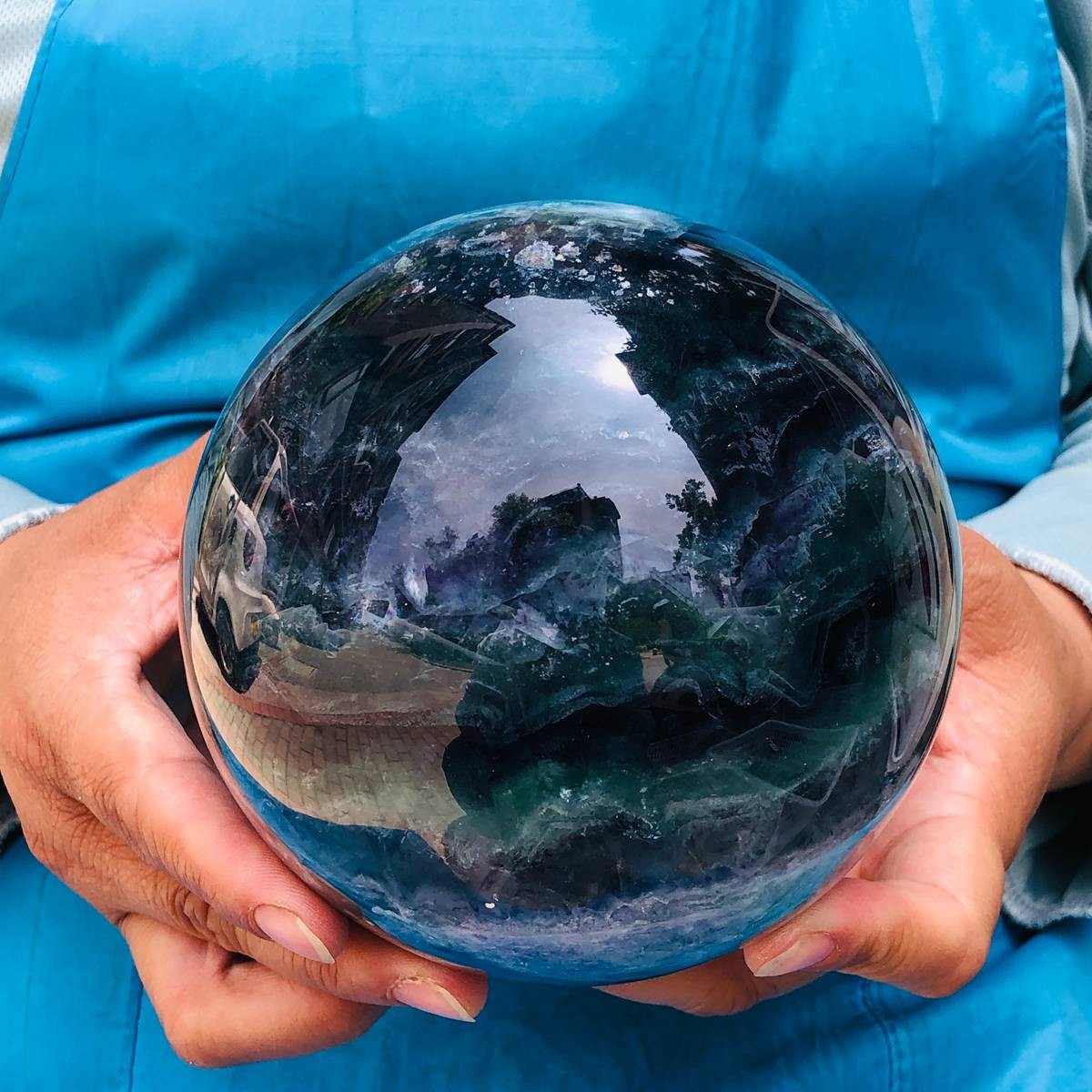 6.42LB Natural rainbow fluorite sphere quartz crystal polished ball healing