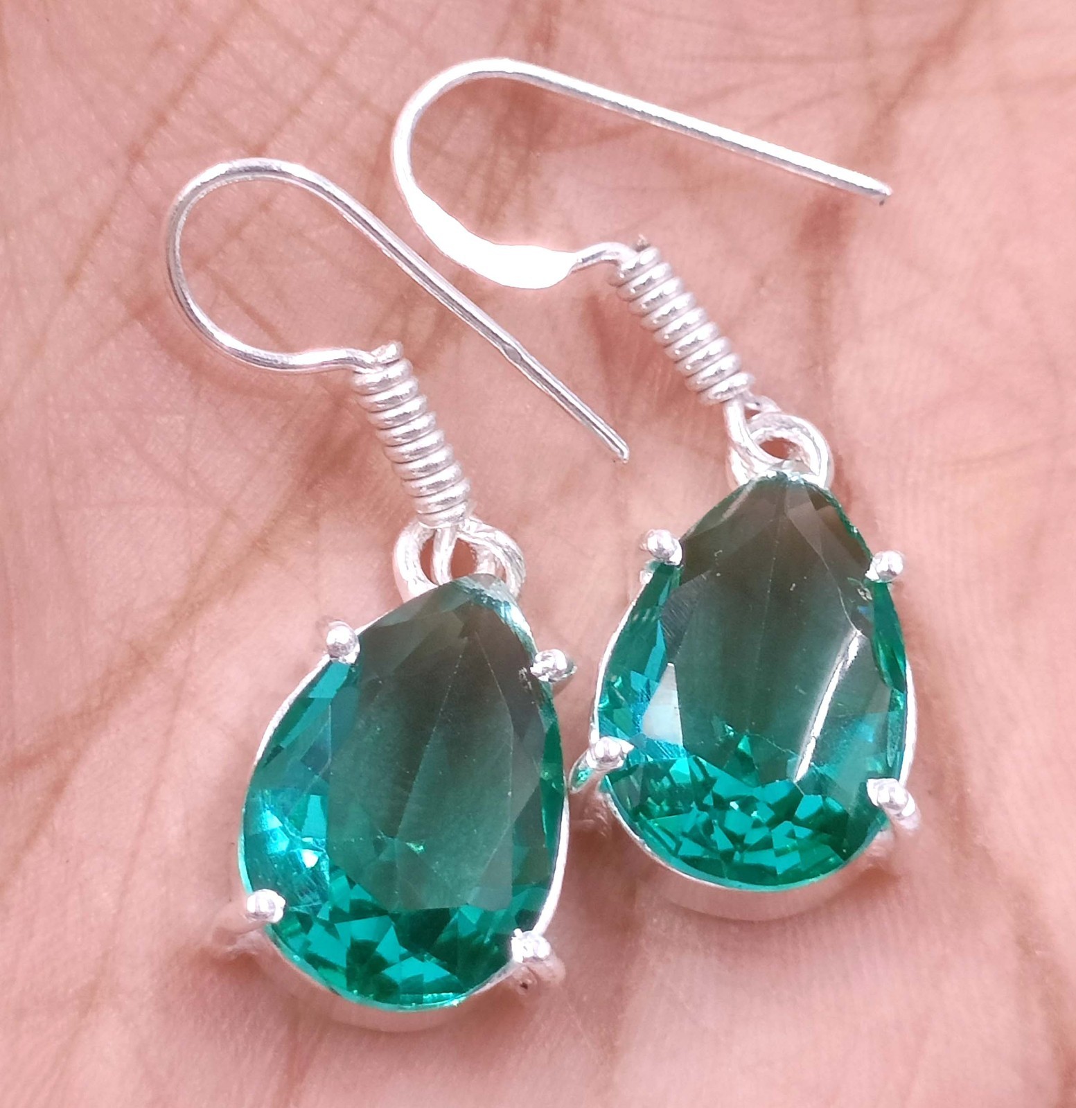 17.85 Ct Natural Green Emerald Pear Shape Earrings 925 Silver IGL Certified 6YHC