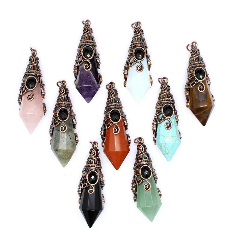 Natural Cone Hexagonal Crystal Pendant Chakra Wizard Hat Stone Point Pendulum