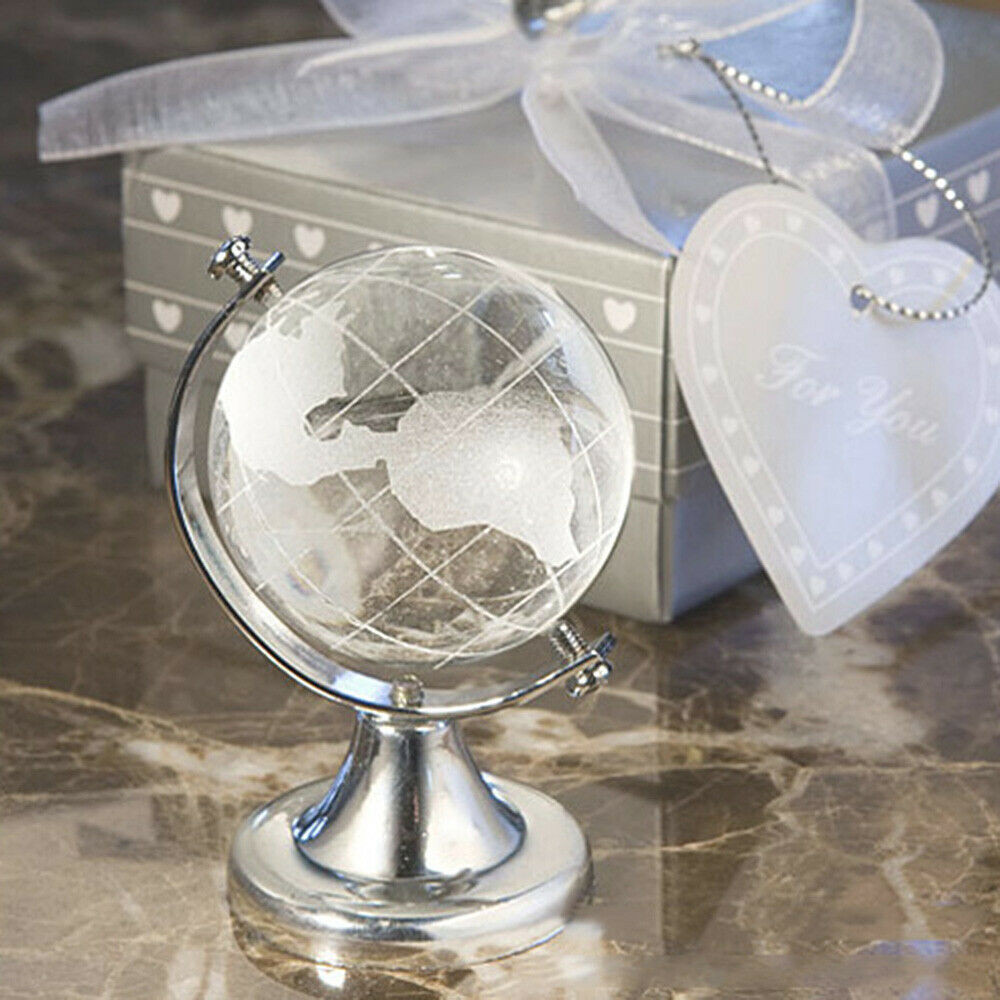 3D Crystal Glass Globe Sphere Ball Earth Desktop Table Ornament Home Decor Gift