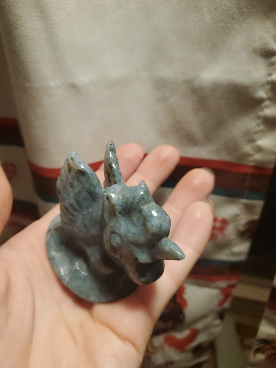 Carved Ophiolite Pegasus Crystal Figure
