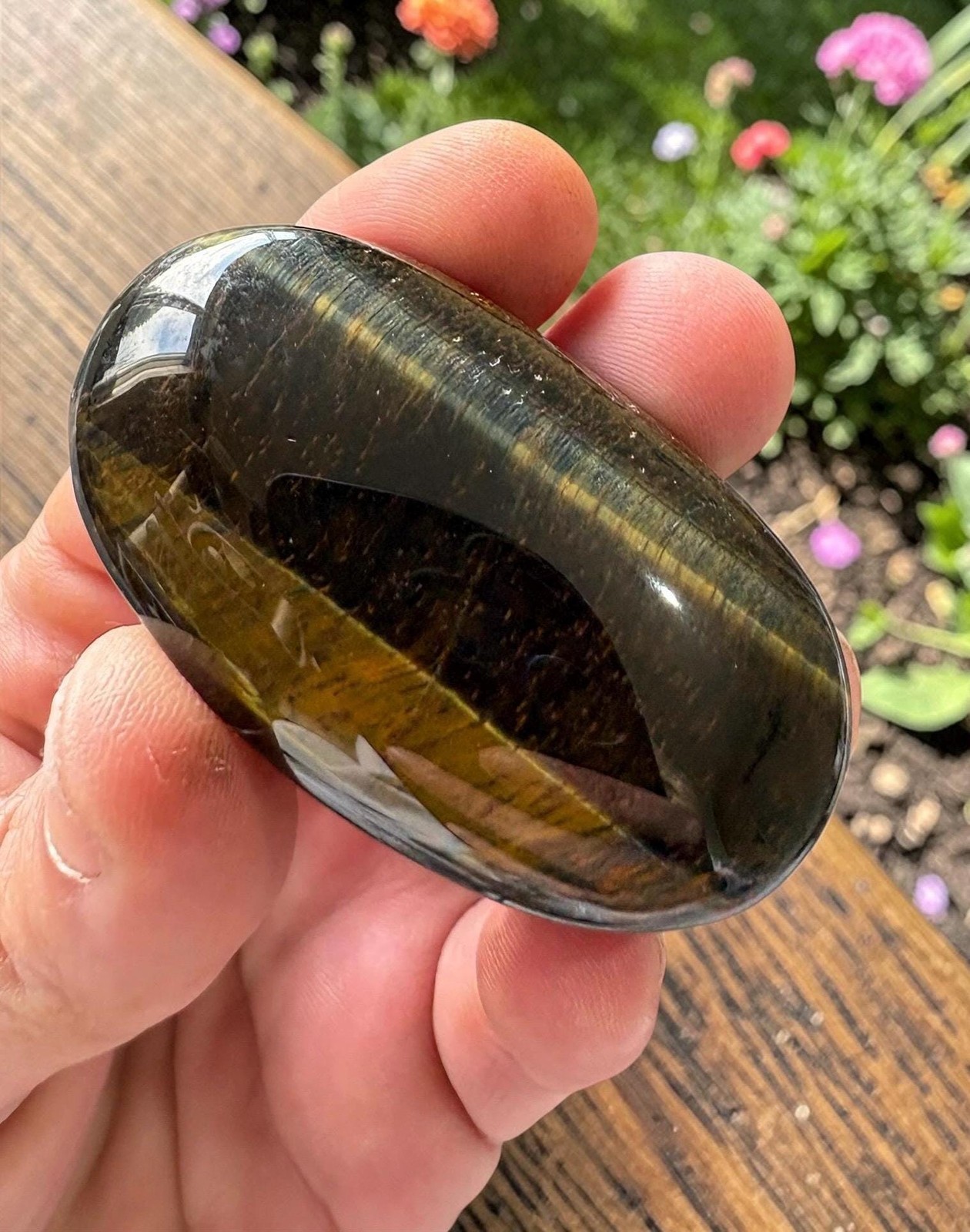 Dark Golden Tiger’s Eye Palm Stone | Polished Worry Stone for Grounding