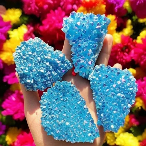 Titanium Aura Blue Quartz Crystal Cluster Geode Rainbow Healing Specimen Decor