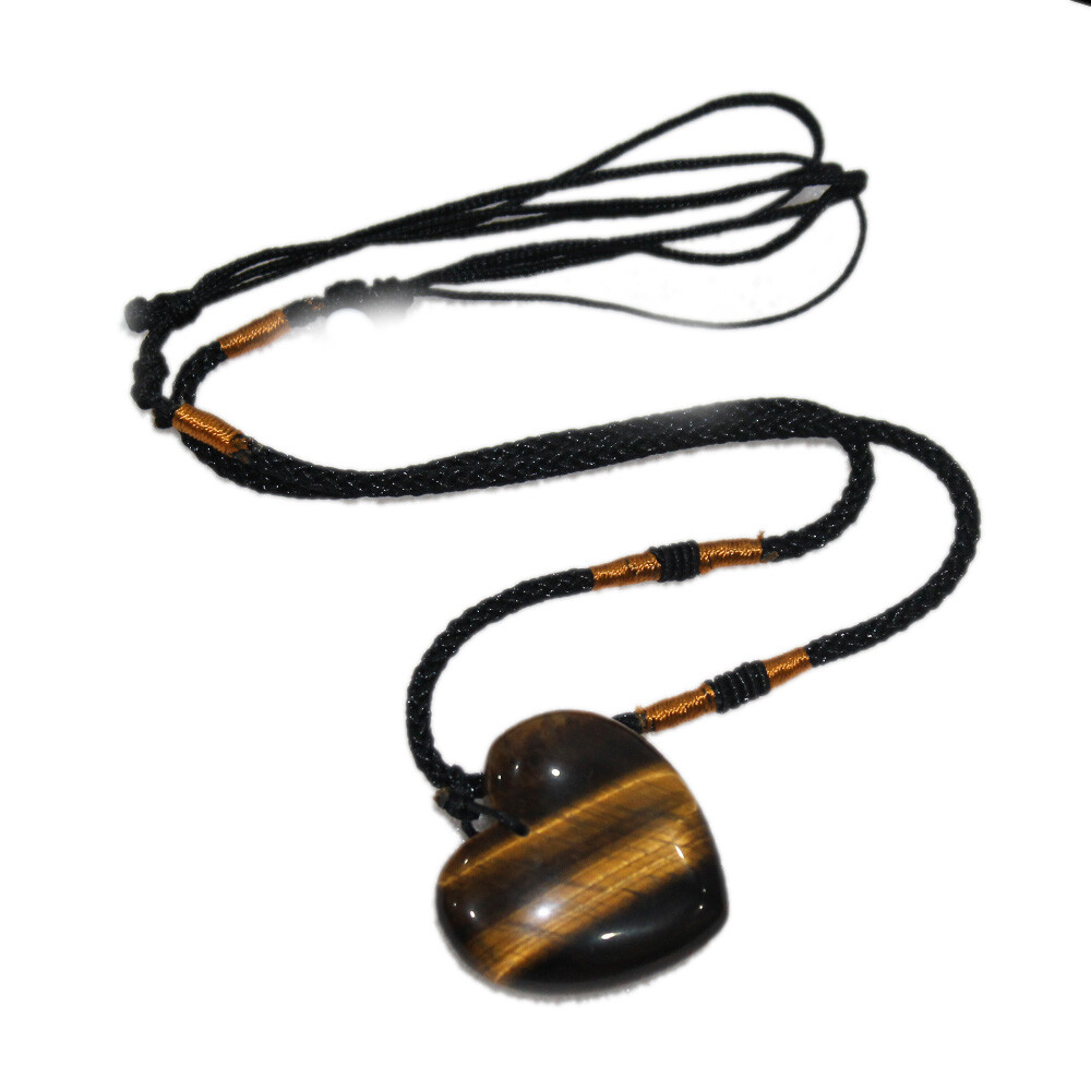 Women Natural Tiger Eye Healing Stone 30MM Heart Shape Pendant Necklace Gift