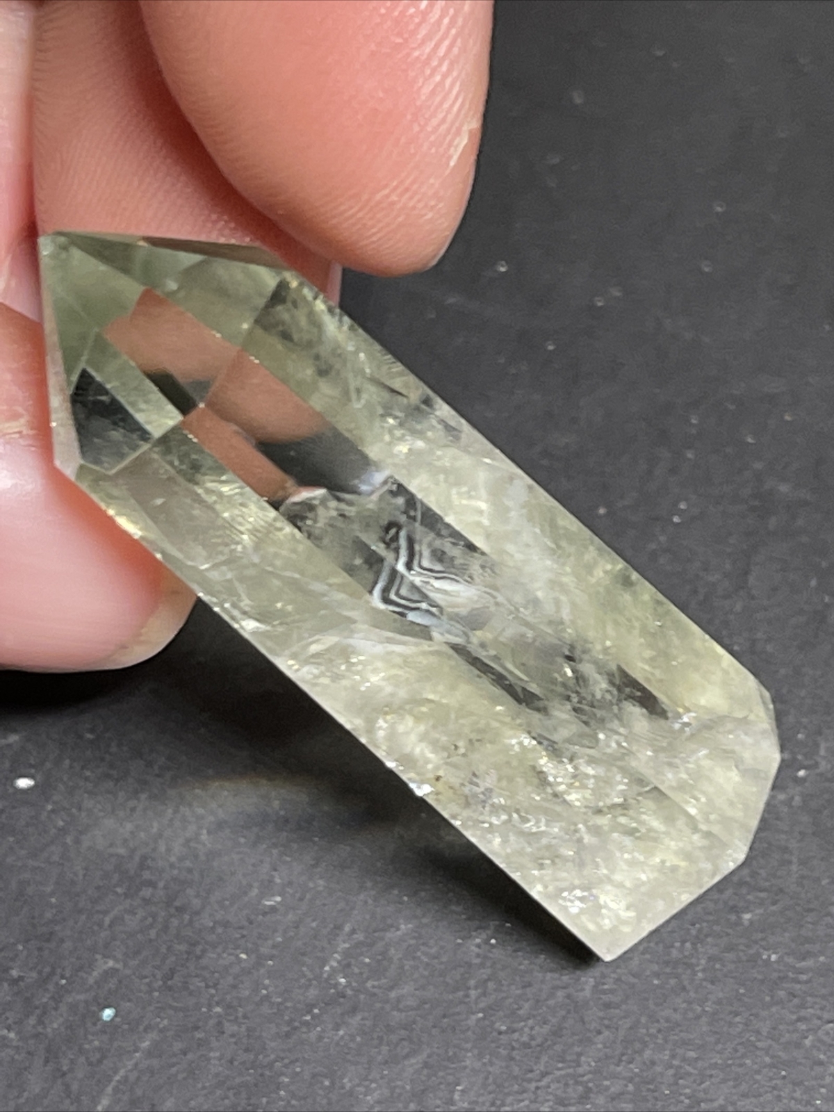 Prasiolite Green Amethyst Tower Point with Rainbows 1.58in Tall 9g