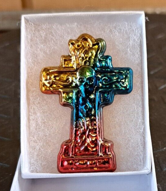 Gold/Blue/Red Bismuth Ore Celtic Cross Crystal Mineral Specimen Healing 1PC