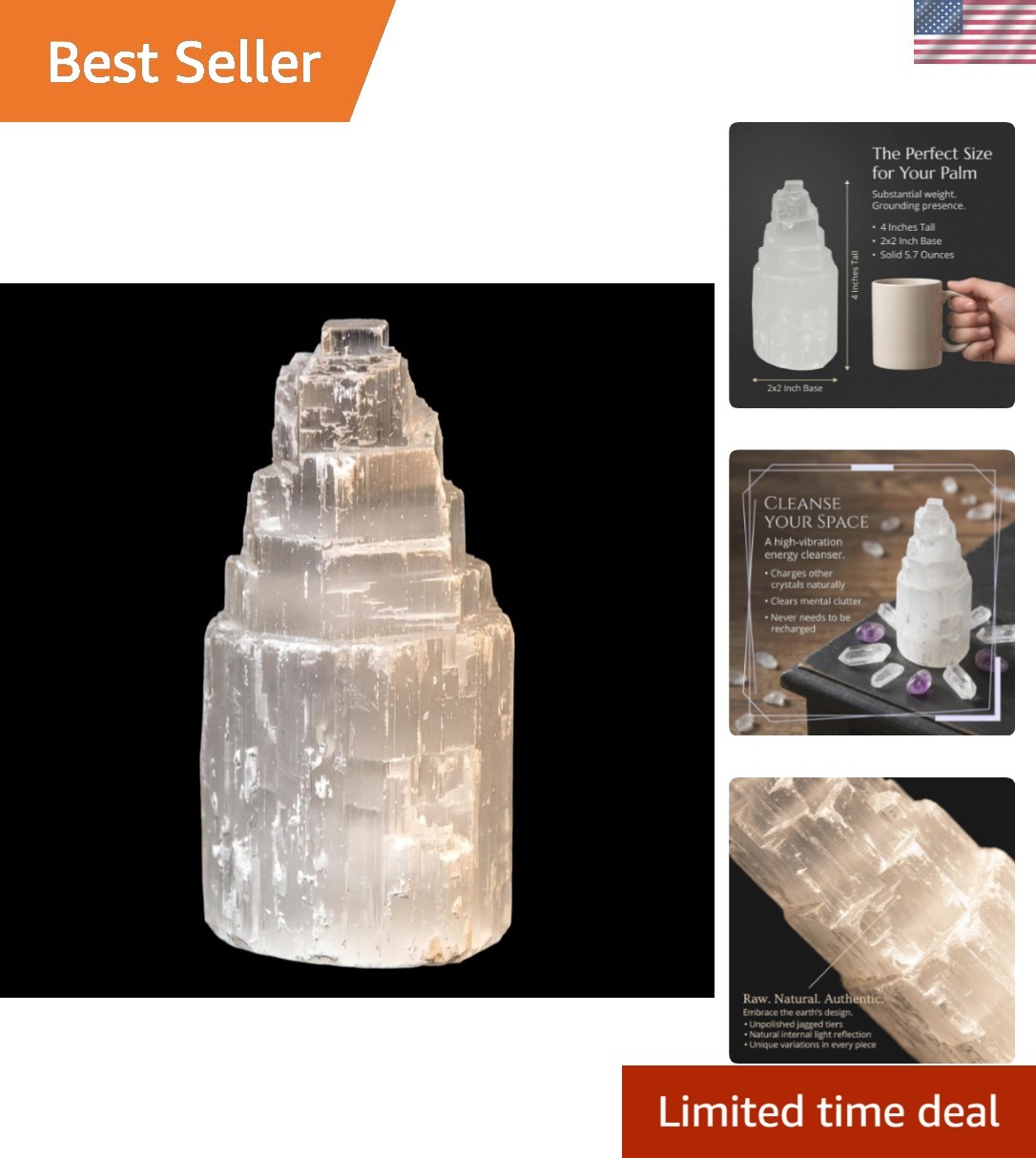 Natural 4” Solid White Selenite Skyscraper – Ideal for Reiki & Chakra Healing