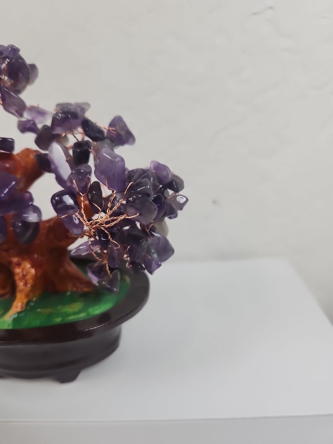 Amethyst glass gemstone bonsai tree – feng shui wealth tree in ceramic pot –