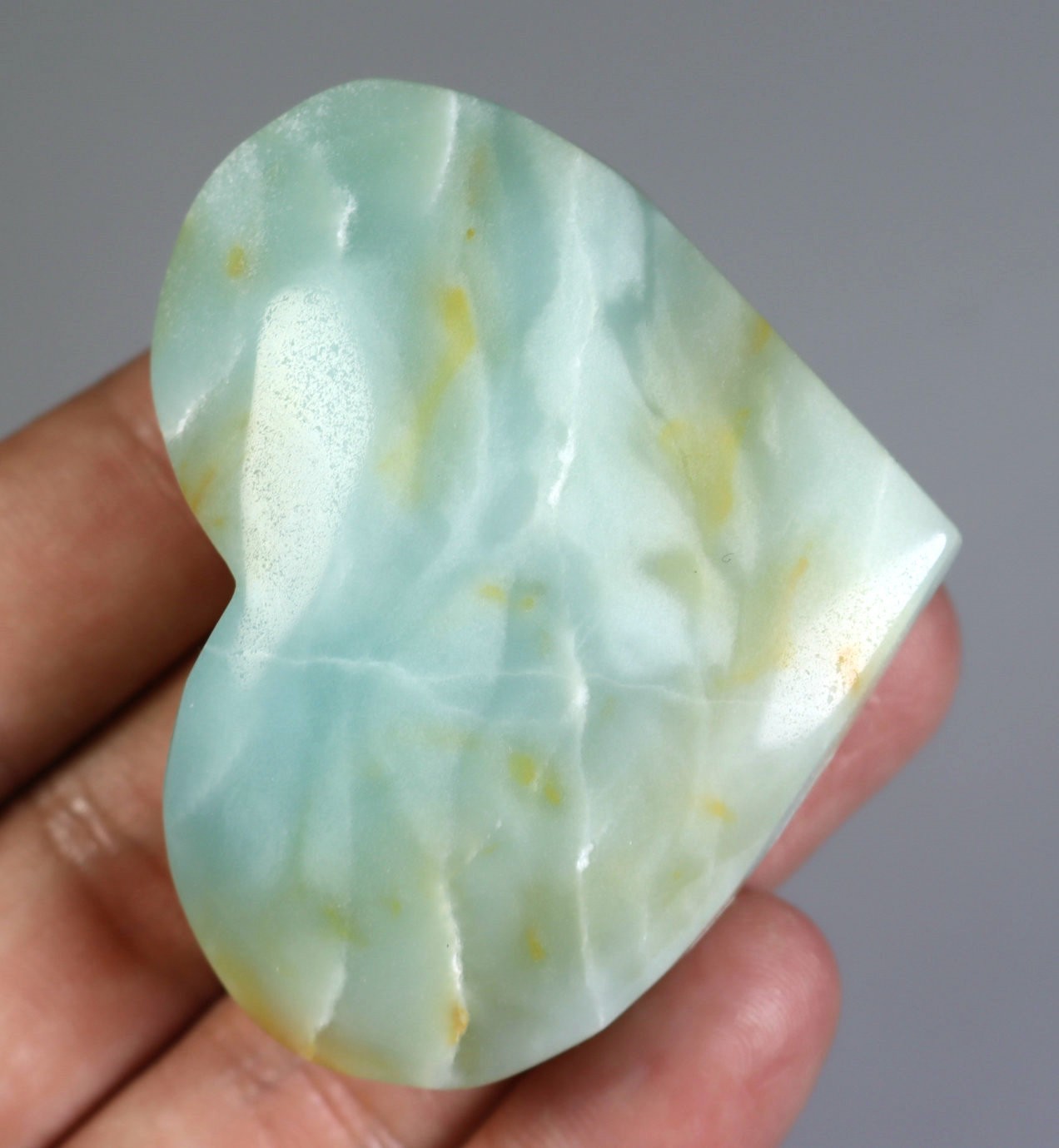 Natural Sky Blue Caribbean Calcite Quartz Crystal Stone Heart Reiki Healing
