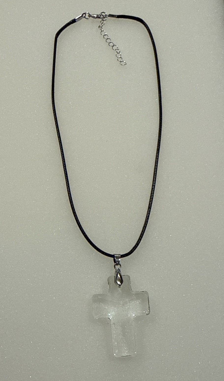 40x30mm Clear Crystal Cross- 16 inches Black Pendant/Necklace- New